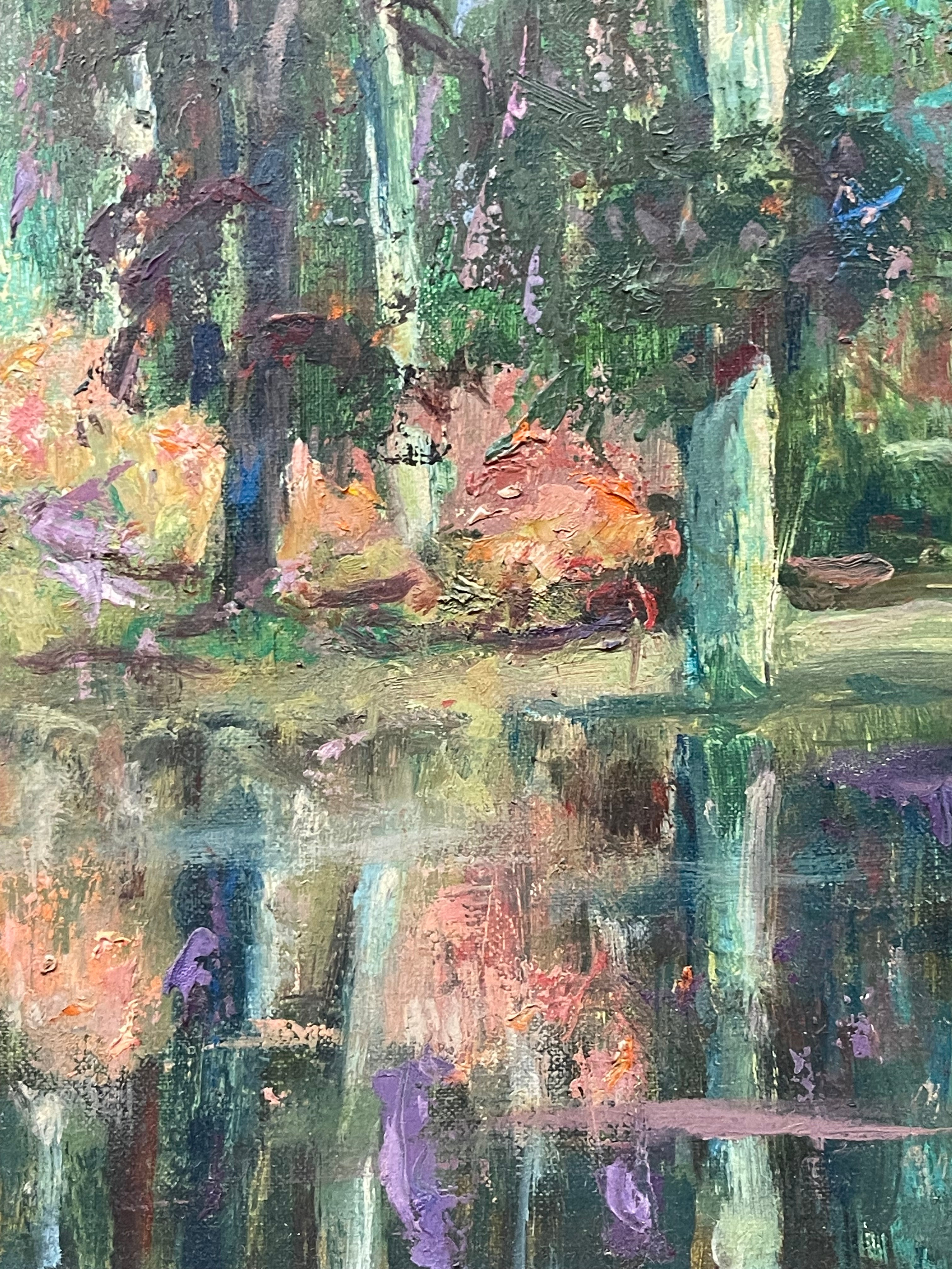 An Impressionist Oil on Canvas of a Lake Reflection By Walter A. Bailey