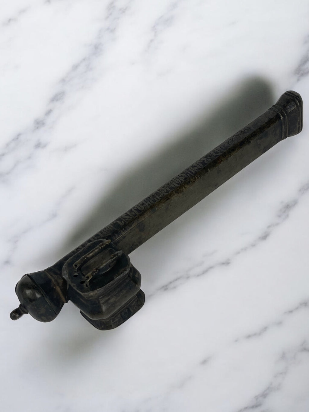 19th Century Middle Eastern Handmade Brass Inkwell & Pen Holder Signed