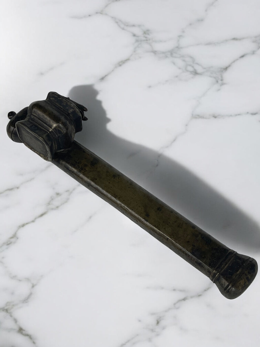 19th Century Middle Eastern Handmade Brass Inkwell & Pen Holder Signed