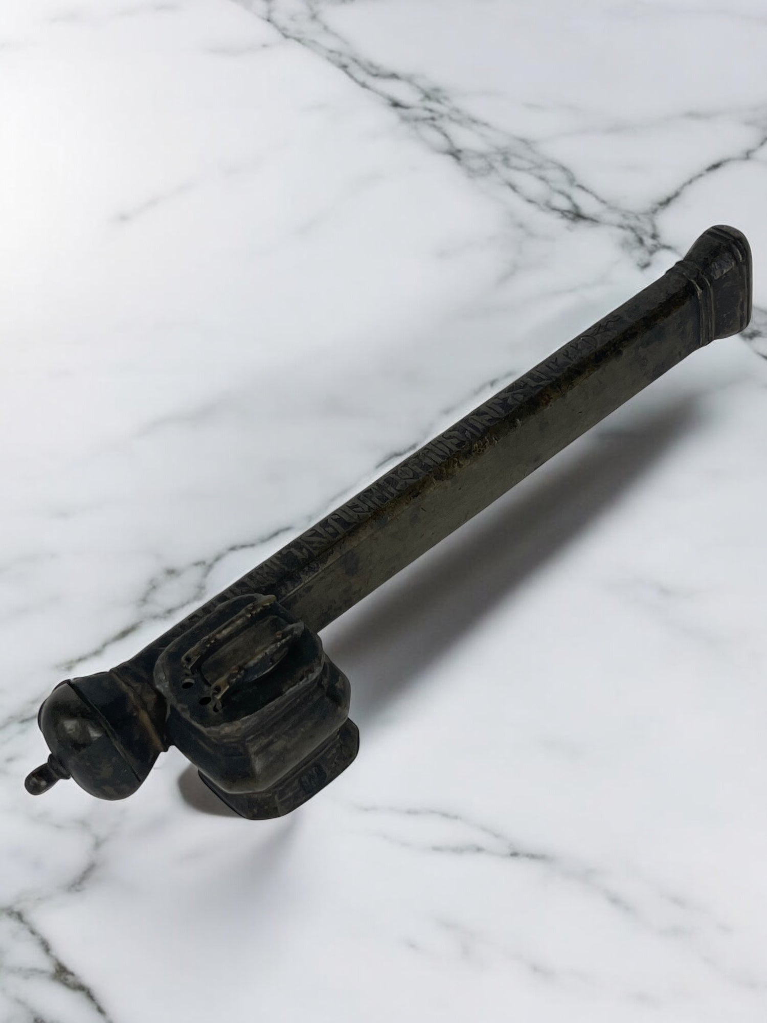 19th Century Middle Eastern Handmade Brass Inkwell & Pen Holder Signed