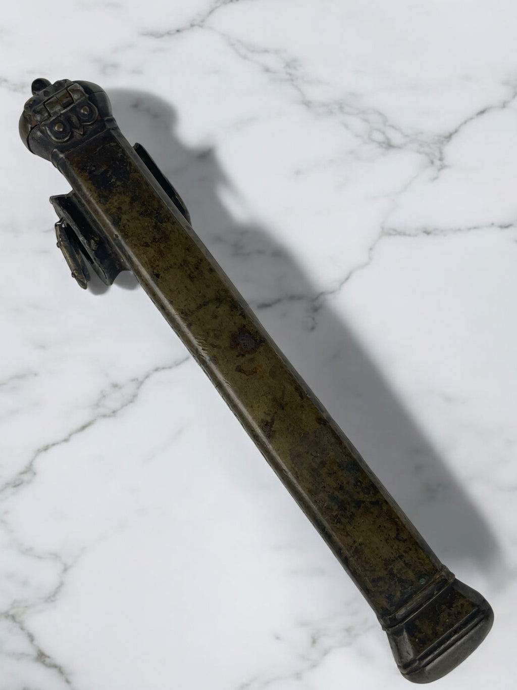 19th Century Middle Eastern Handmade Brass Inkwell & Pen Holder Signed