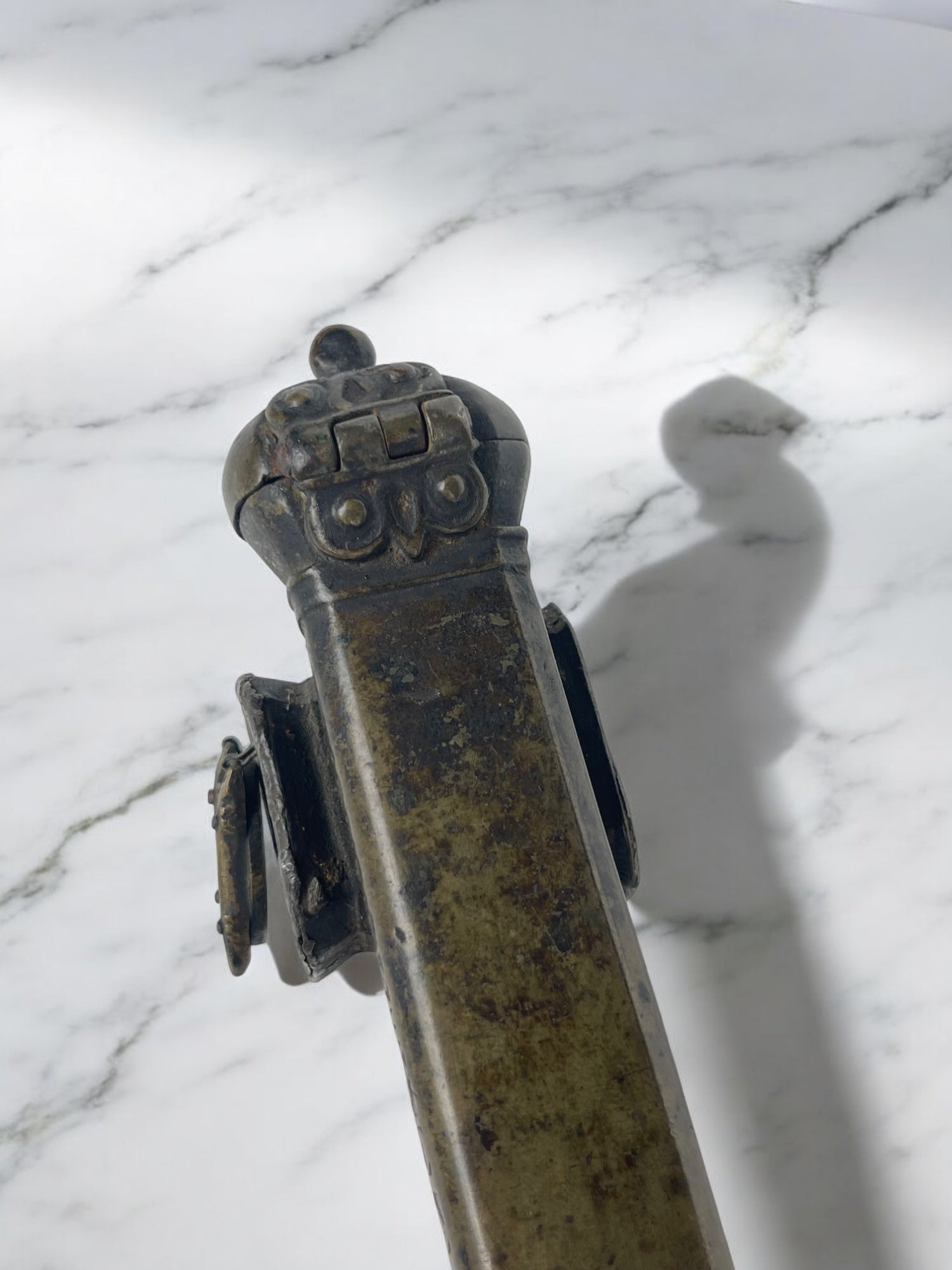 19th Century Middle Eastern Handmade Brass Inkwell & Pen Holder Signed