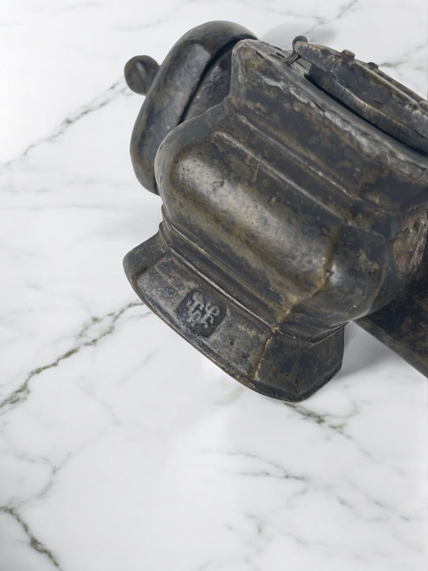 19th Century Middle Eastern Handmade Brass Inkwell & Pen Holder Signed