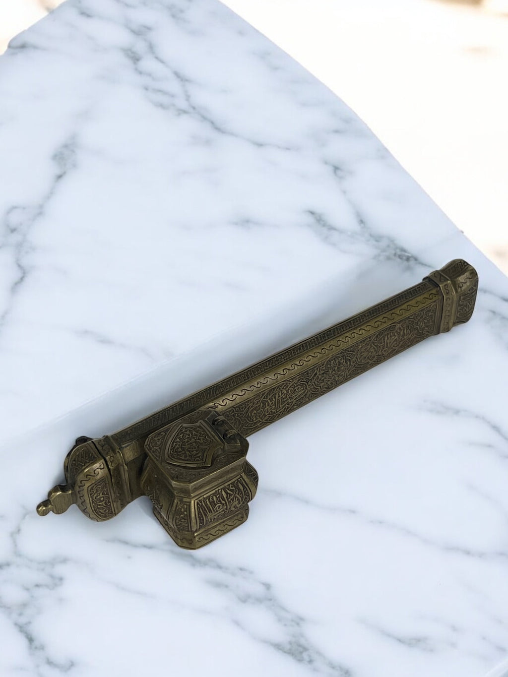 19th Century Middle Eastern Handmade Brass Inkwell & Pen Holder