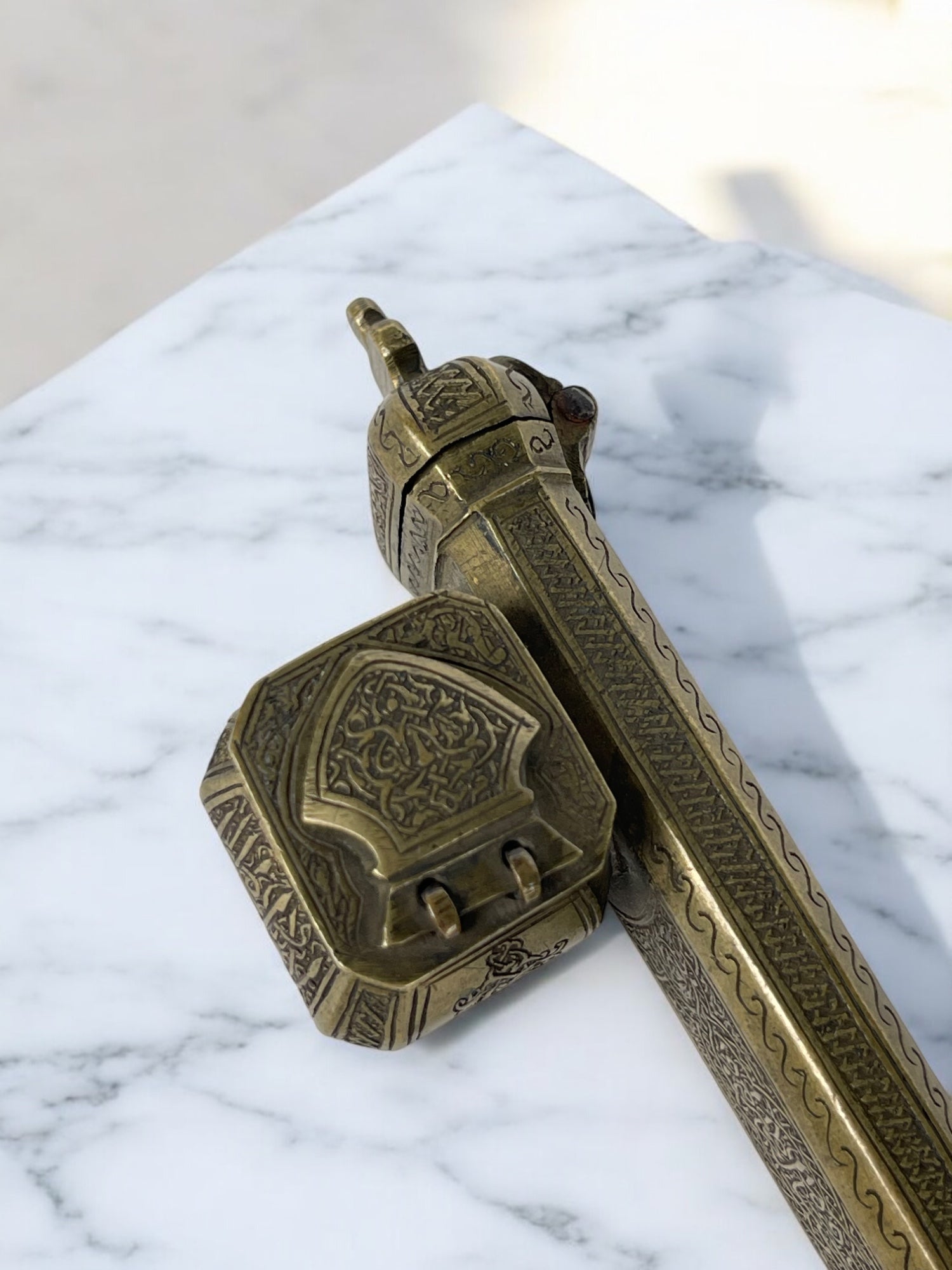 19th Century Middle Eastern Handmade Brass Inkwell & Pen Holder