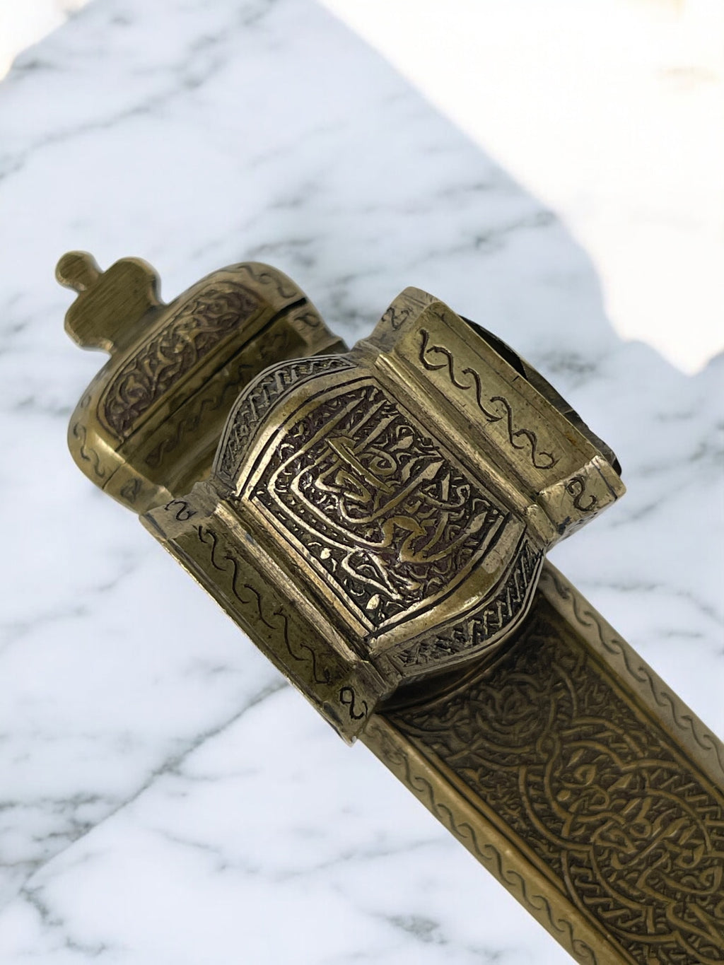 19th Century Middle Eastern Handmade Brass Inkwell & Pen Holder