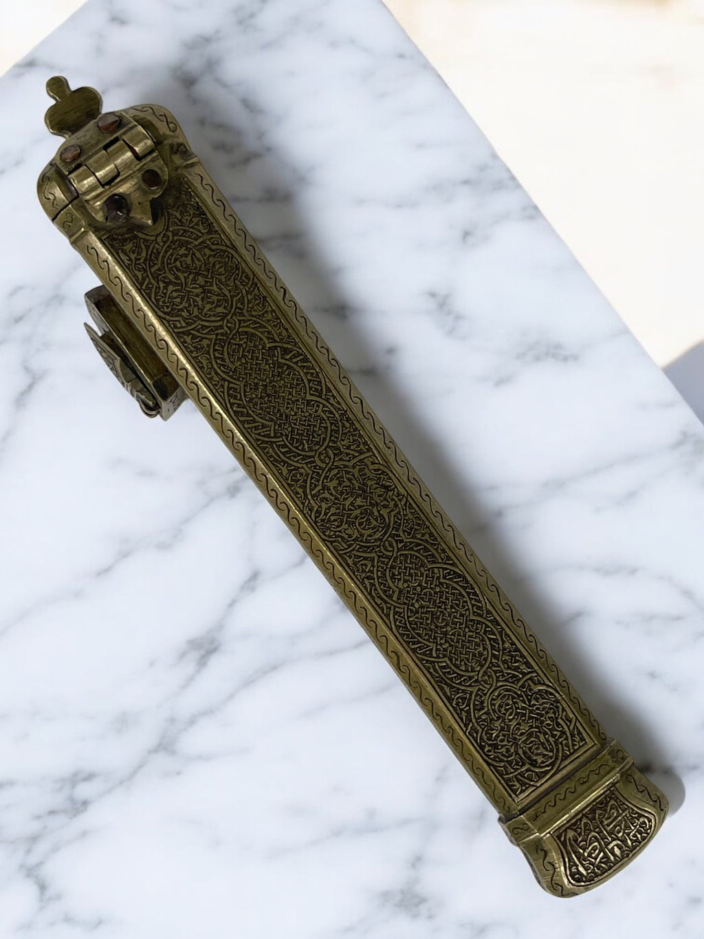 19th Century Middle Eastern Handmade Brass Inkwell & Pen Holder