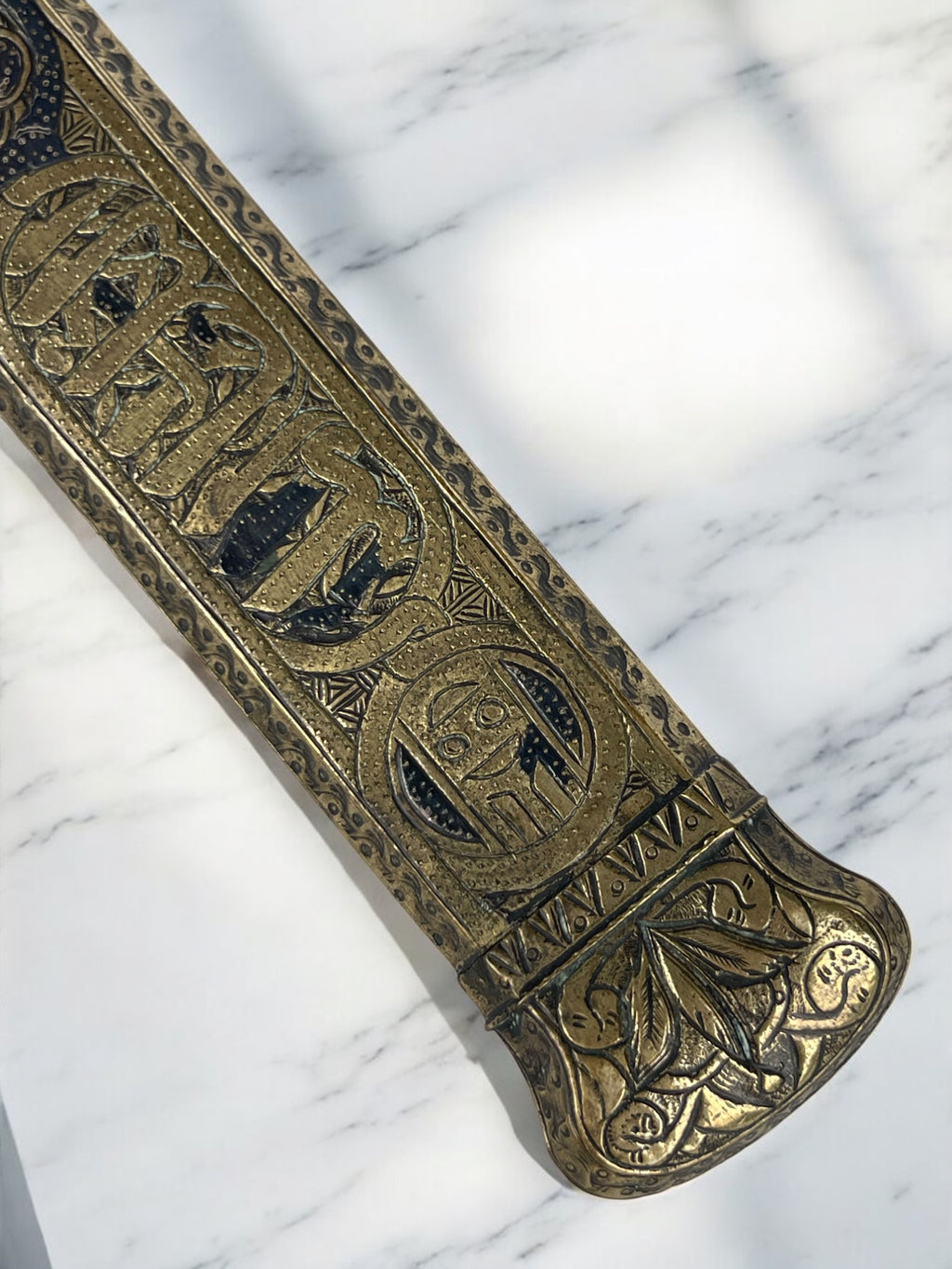 19th Century Middle Eastern Handmade Brass Inkwell & Pen Holder Signed