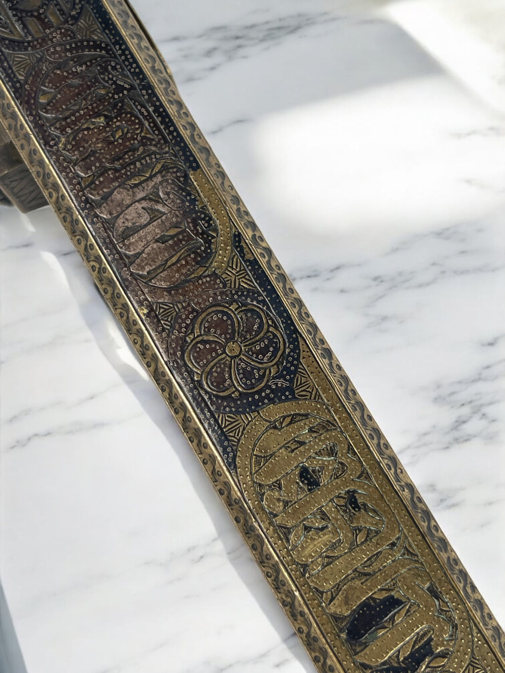 19th Century Middle Eastern Handmade Brass Inkwell & Pen Holder Signed