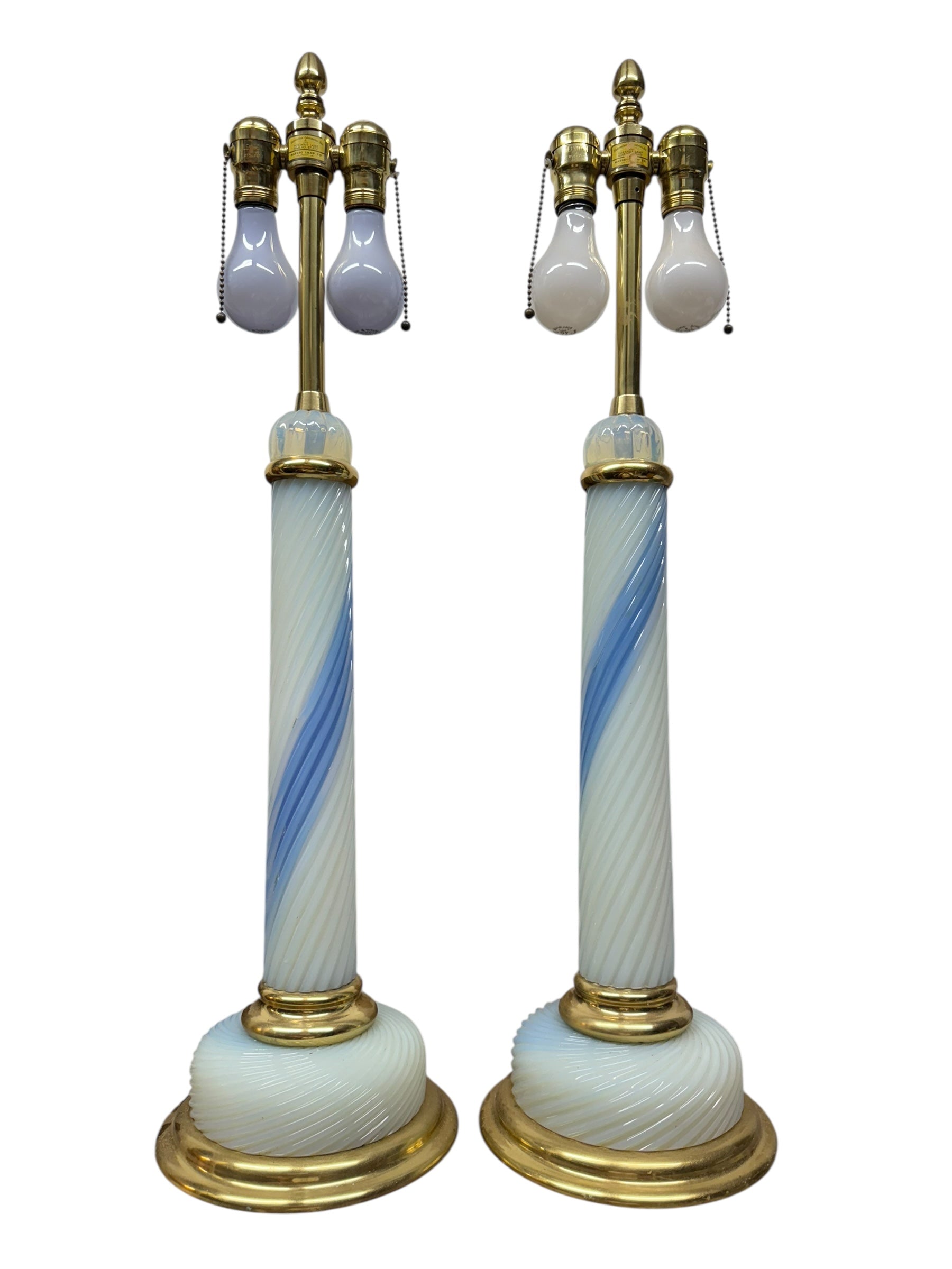 Pair of French Blue & Milky White Opaline Glass Lamps
