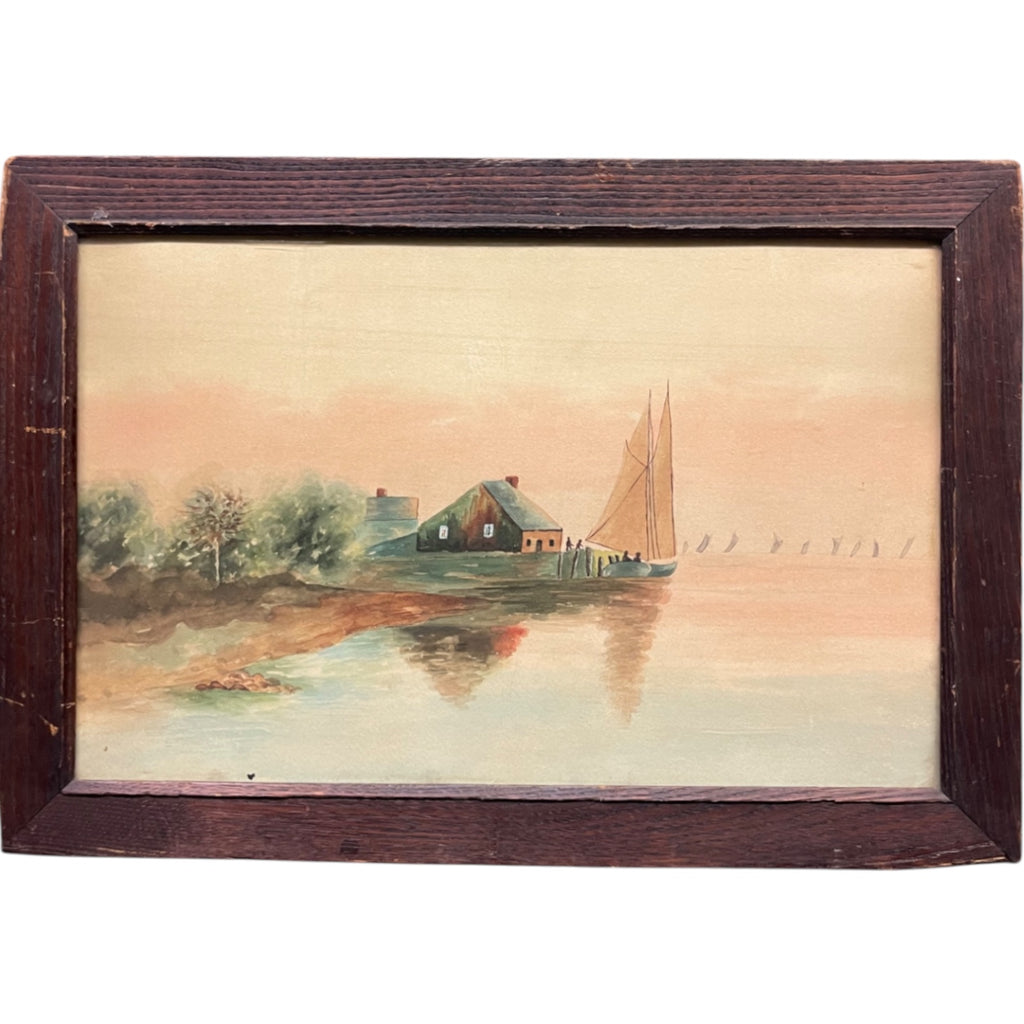 A Watercolor on Paper Lake Painting