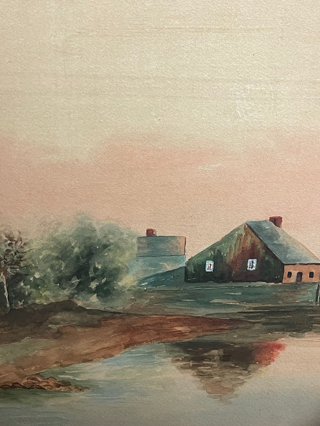 A Watercolor on Paper Lake Painting