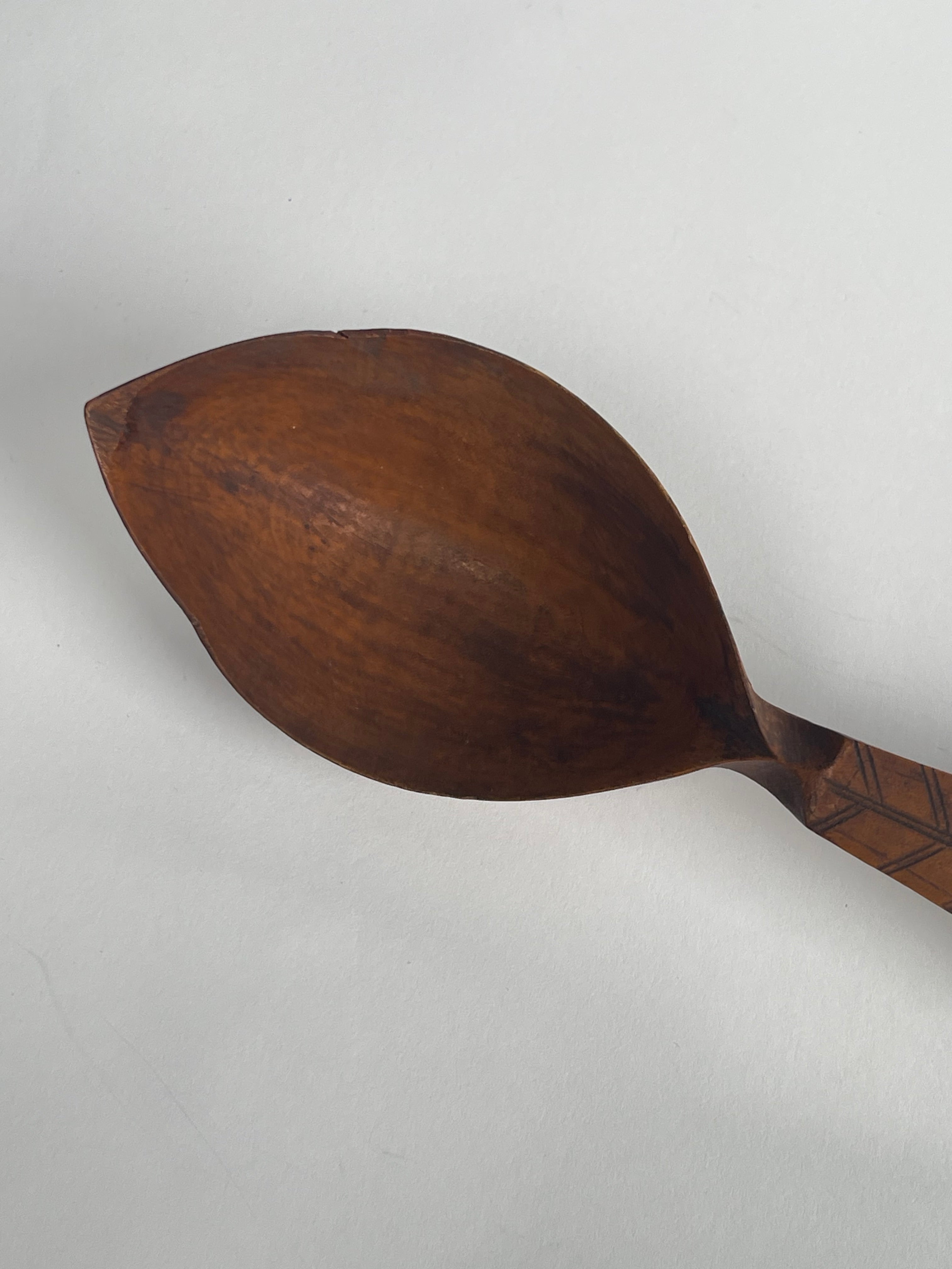 A Persian Qajar Hand Carved Wooden Sherbet Spoon.  Circa 1880