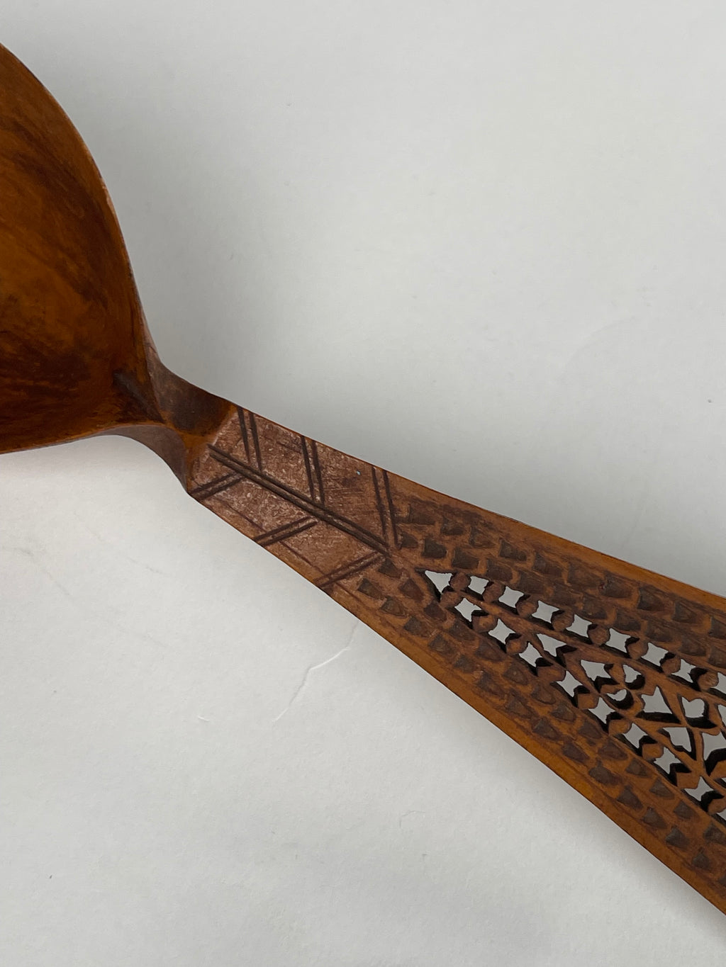 A Persian Qajar Hand Carved Wooden Sherbet Spoon.  Circa 1880