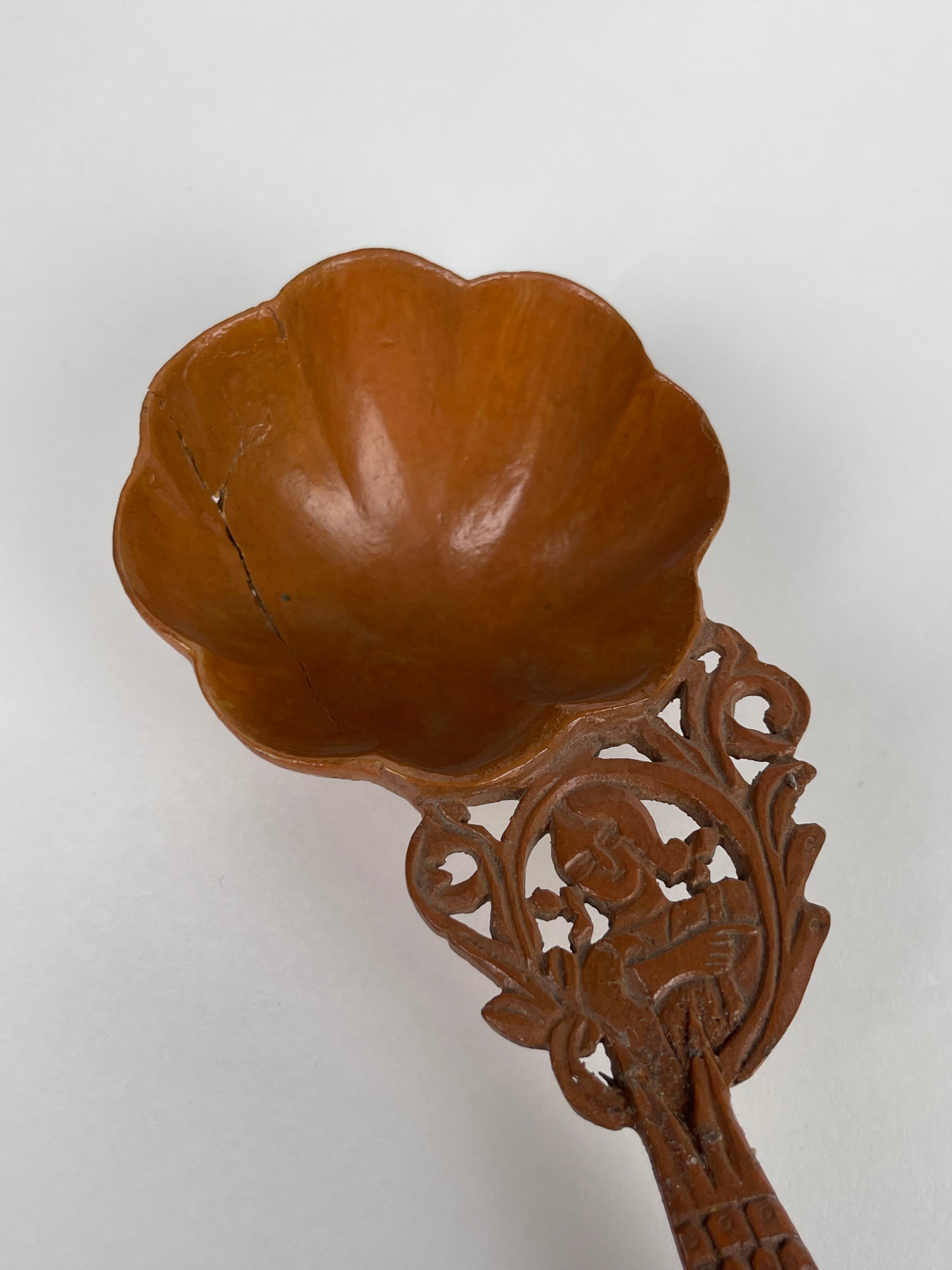 A Persian Qajar Hand Carved Wooden Sherbet Spoon. Circa 1880