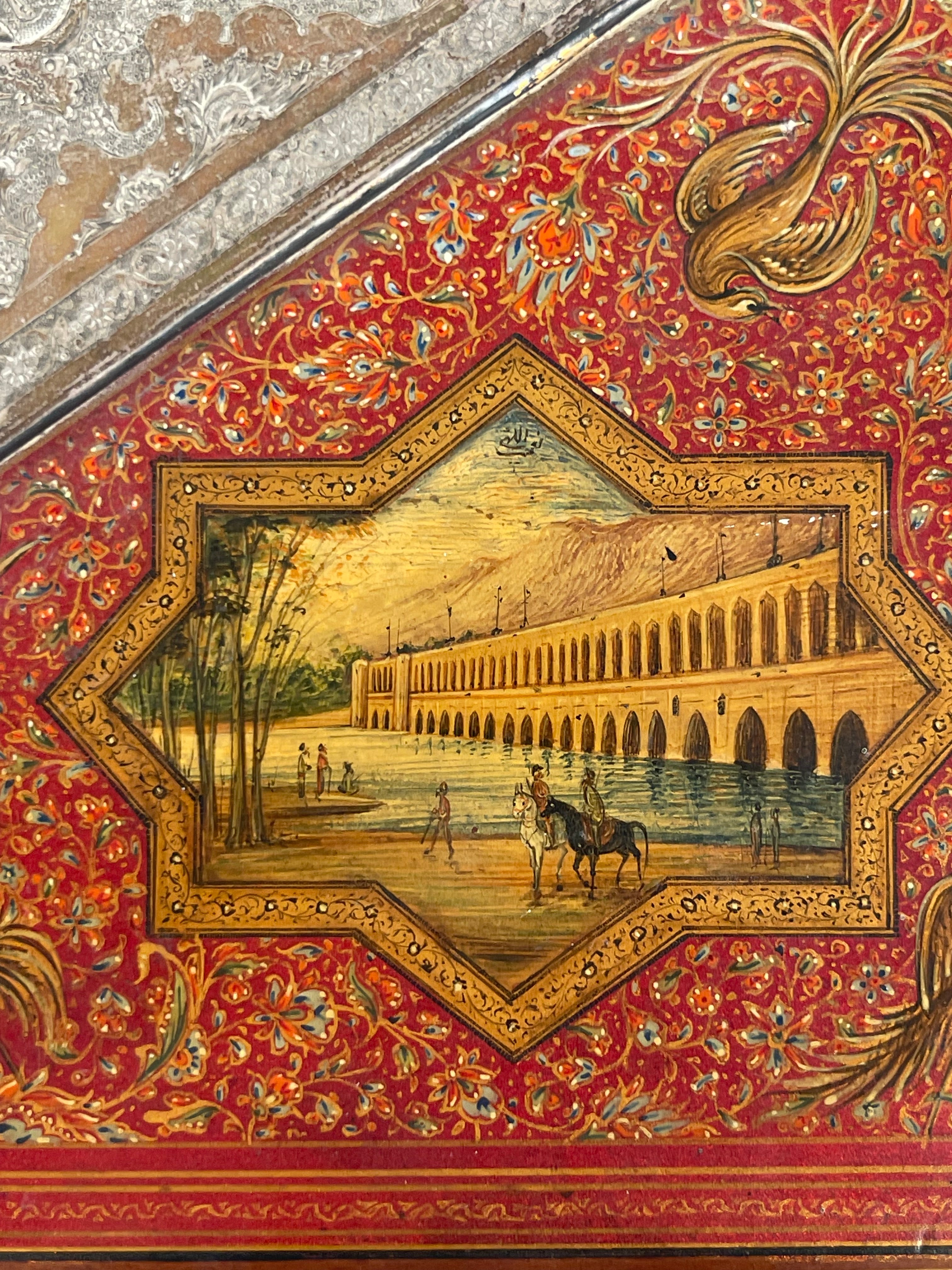 A Fine Persian Hand Painted, Khatam Kari Mounted Silver Jewelry Box