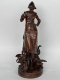 A Patinated Bronze Sculpture Of A Standing Lady Feeding Ducks By Lalouette