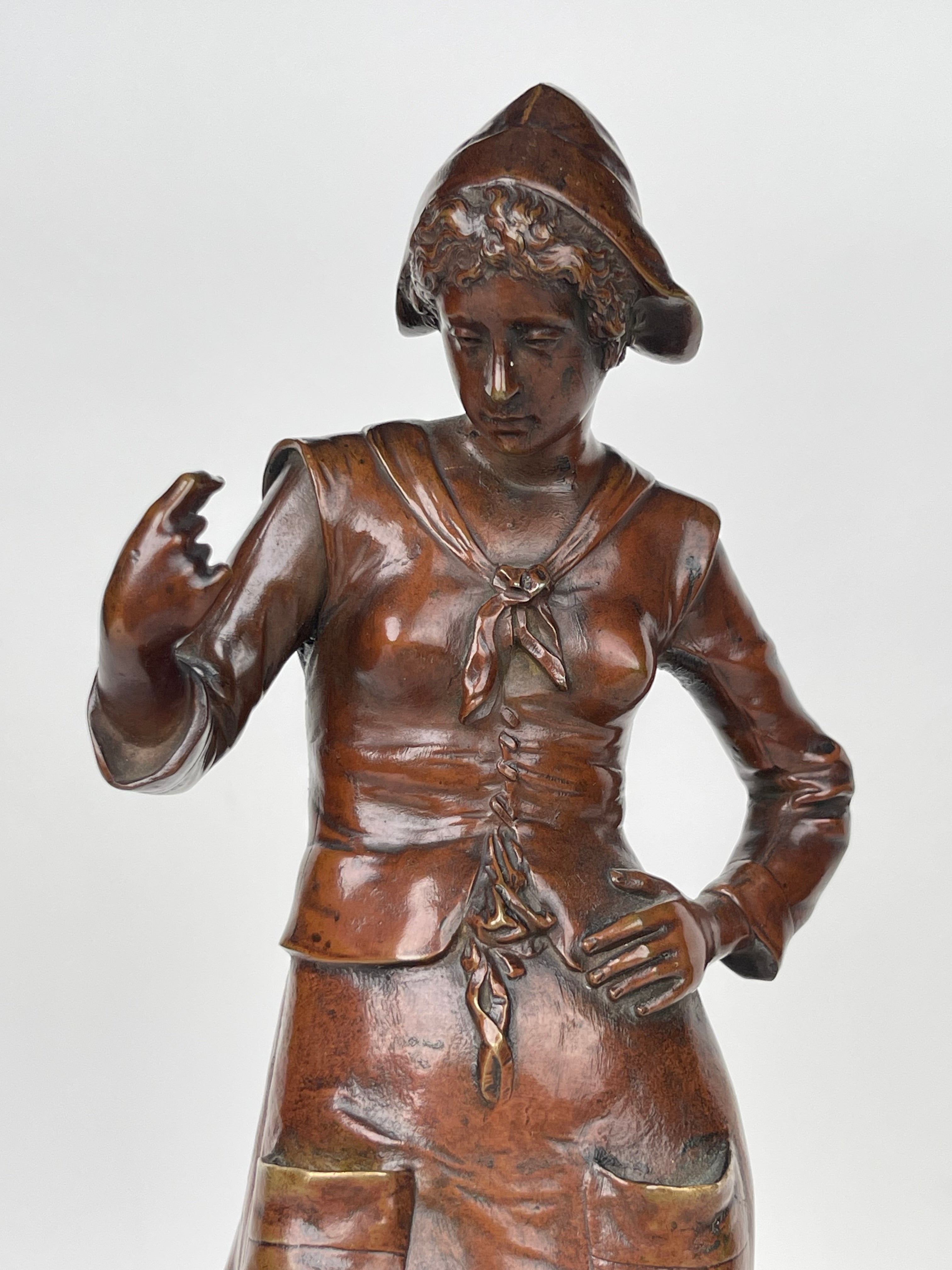 A Patinated Bronze Sculpture Of A Standing Lady Feeding Ducks By Lalouette