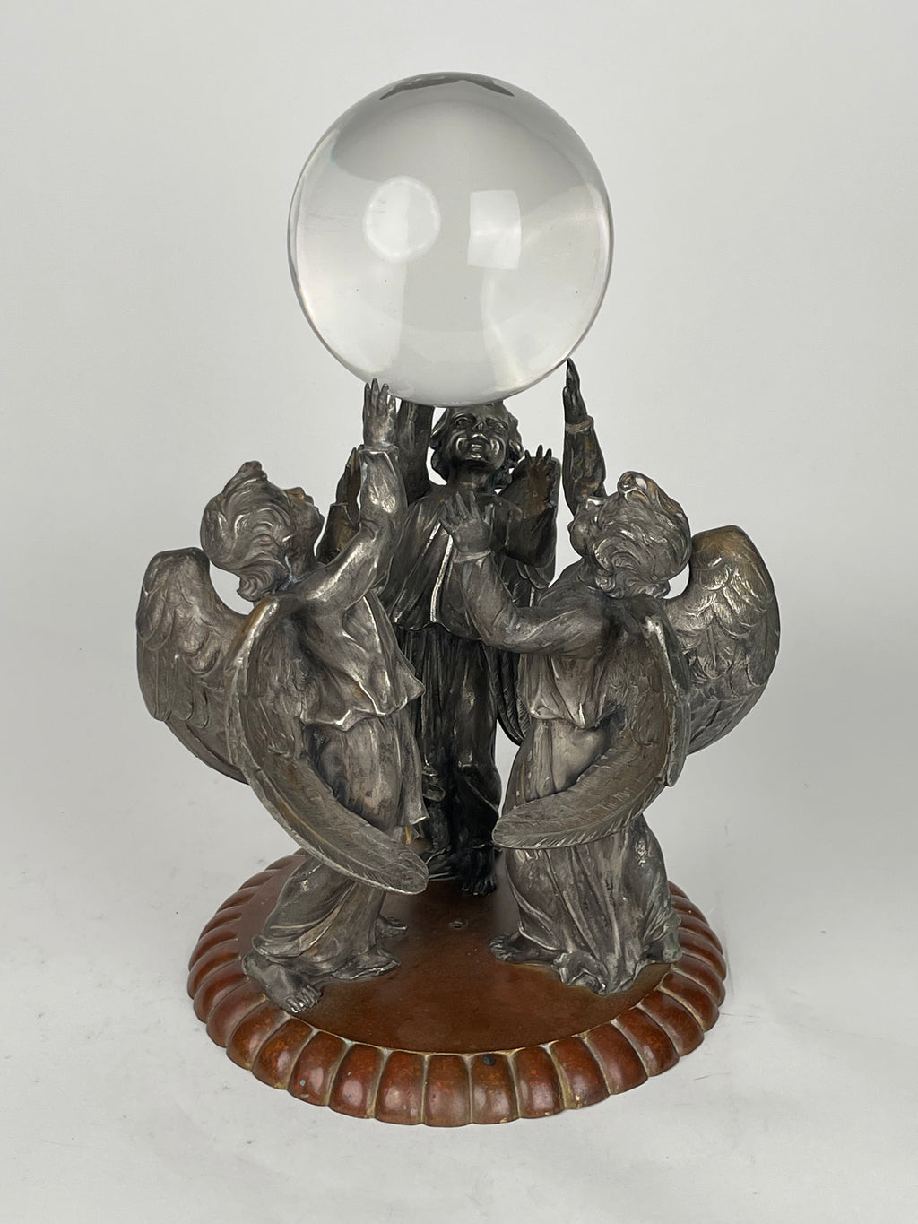 19th Century Silvered & Patinated Bronze Sculpture Of An Angels Holding A Sphere