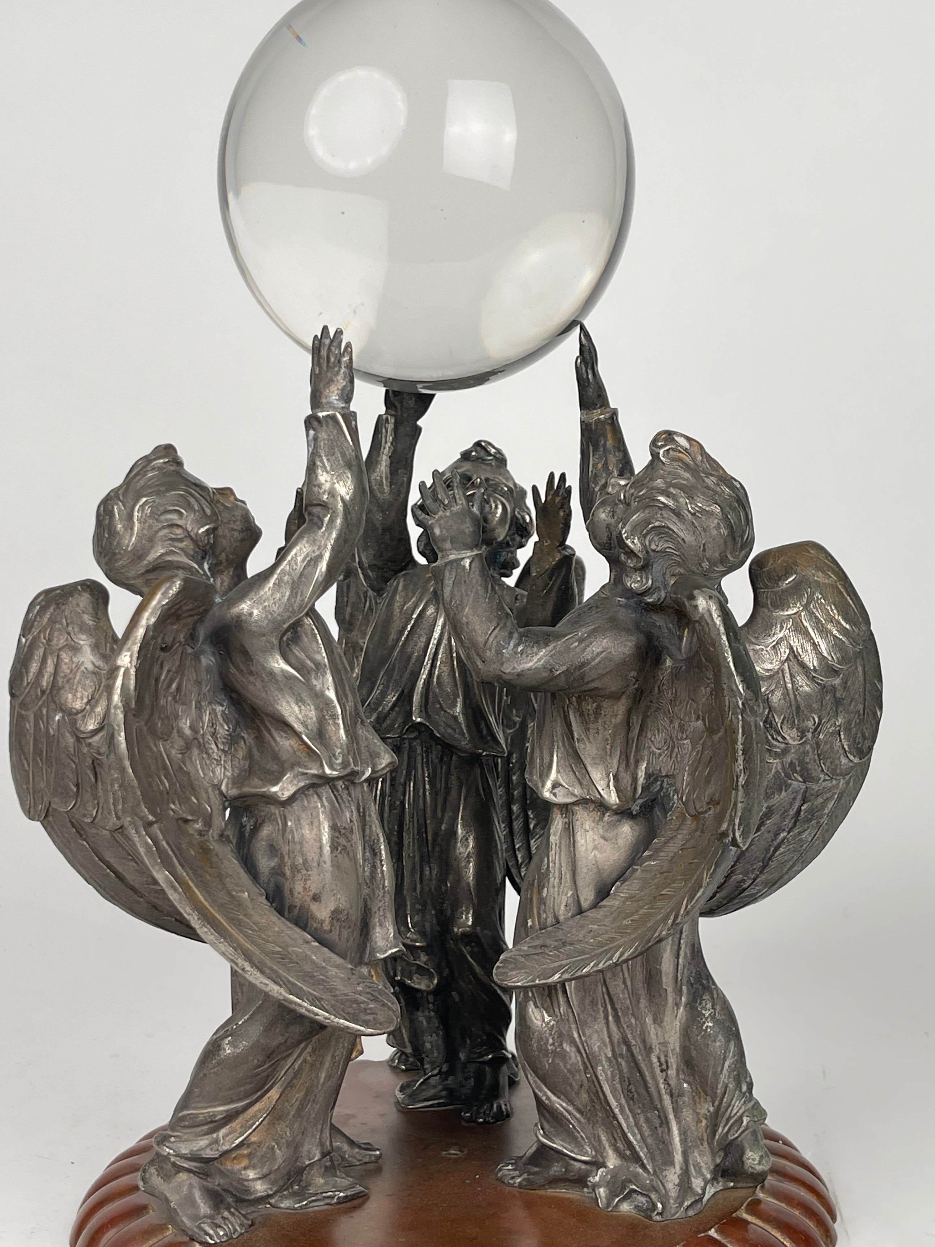 19th Century Silvered & Patinated Bronze Sculpture Of An Angels Holding A Sphere