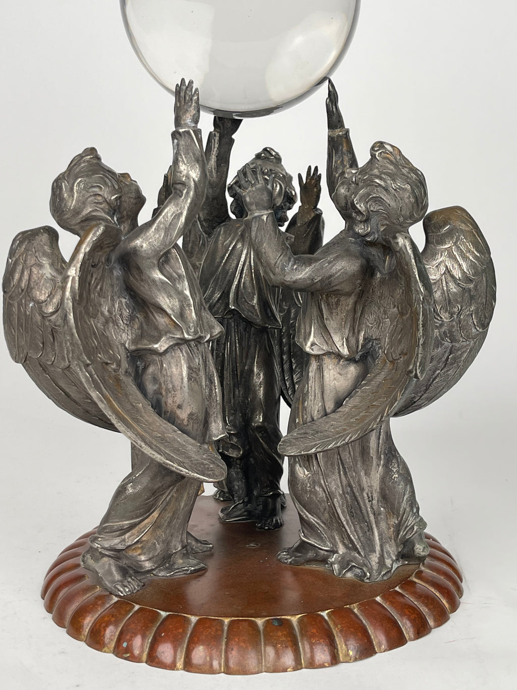 19th Century Silvered & Patinated Bronze Sculpture Of An Angels Holding A Sphere