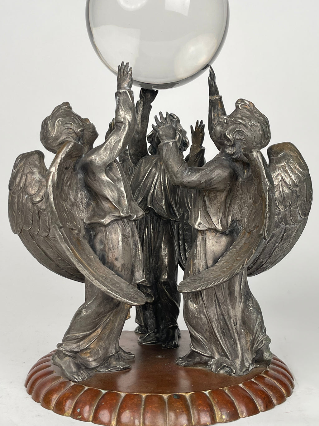 19th Century Silvered & Patinated Bronze Sculpture Of An Angels Holding A Sphere