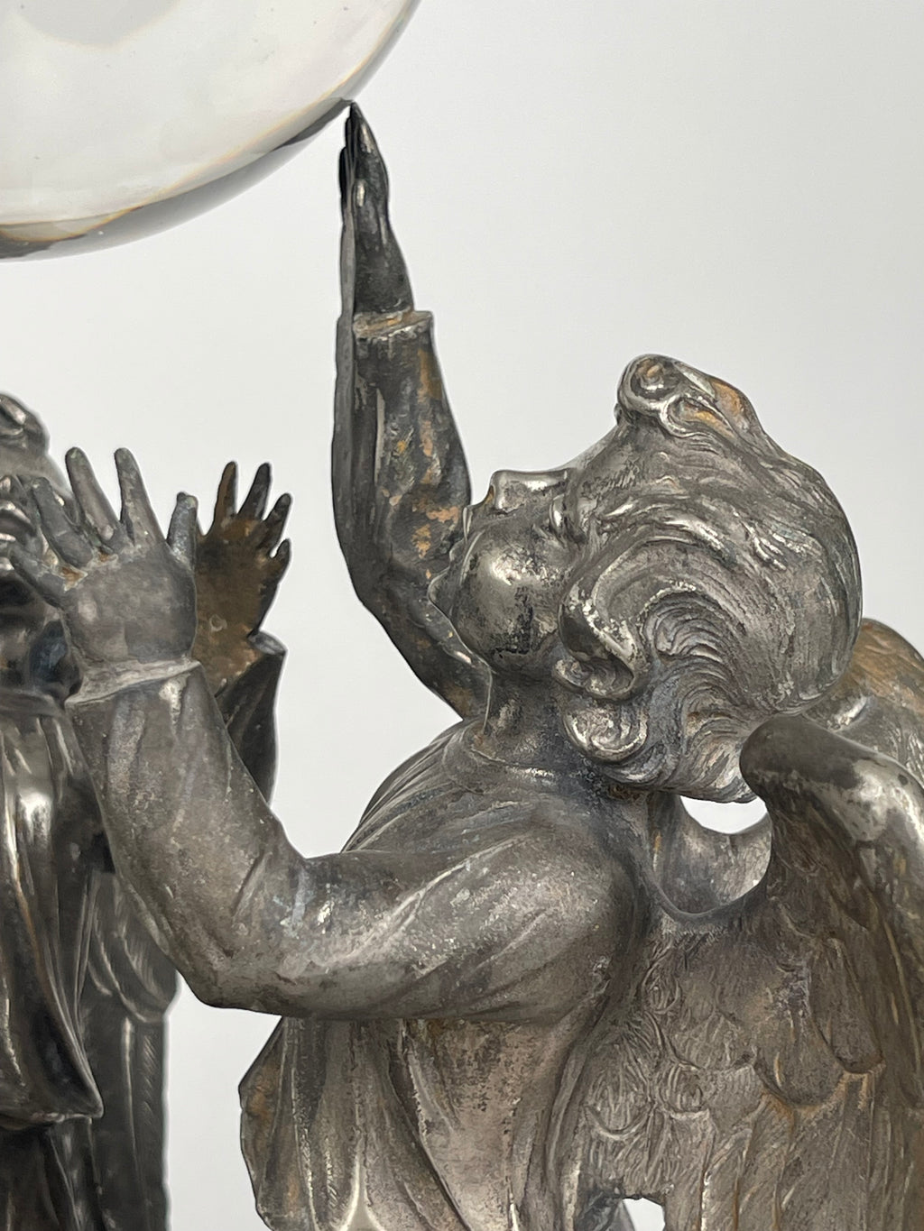 19th Century Silvered & Patinated Bronze Sculpture Of An Angels Holding A Sphere