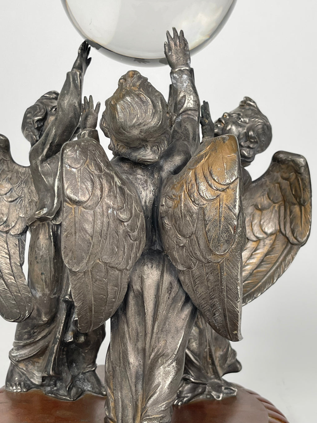 19th Century Silvered & Patinated Bronze Sculpture Of An Angels Holding A Sphere