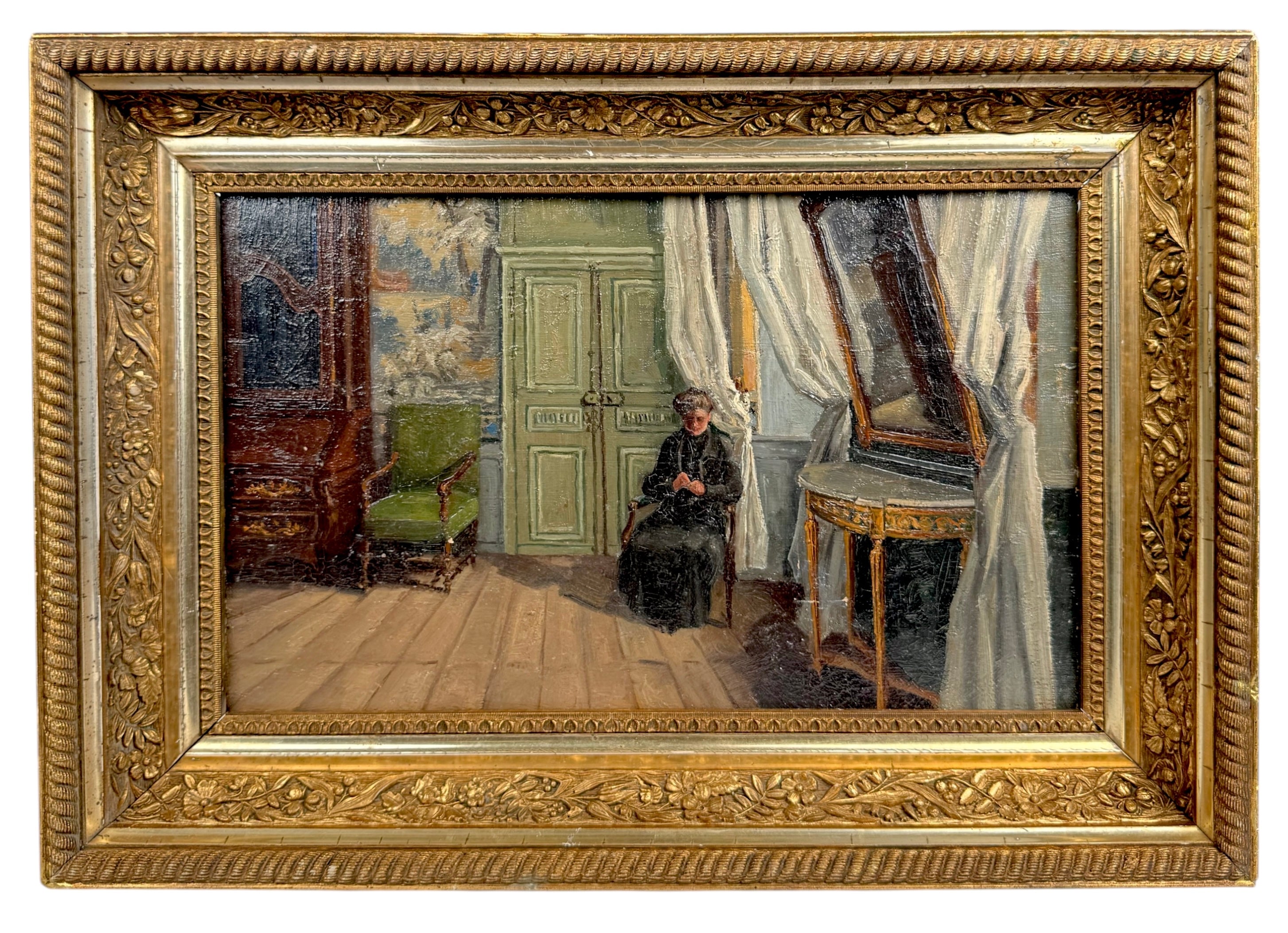 An Impressionist Oil on Canvas Painting of an Interior
