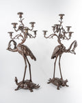 A Pair of French Japonaise Patinated Bronze Seven Light Candelabras