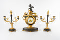 Early 19th C Patinated & Ormolu Empire Striking Mantel Clock Set Pendule Au Vase
