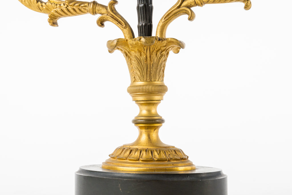 Early 19th C Patinated & Ormolu Empire Striking Mantel Clock Set Pendule Au Vase