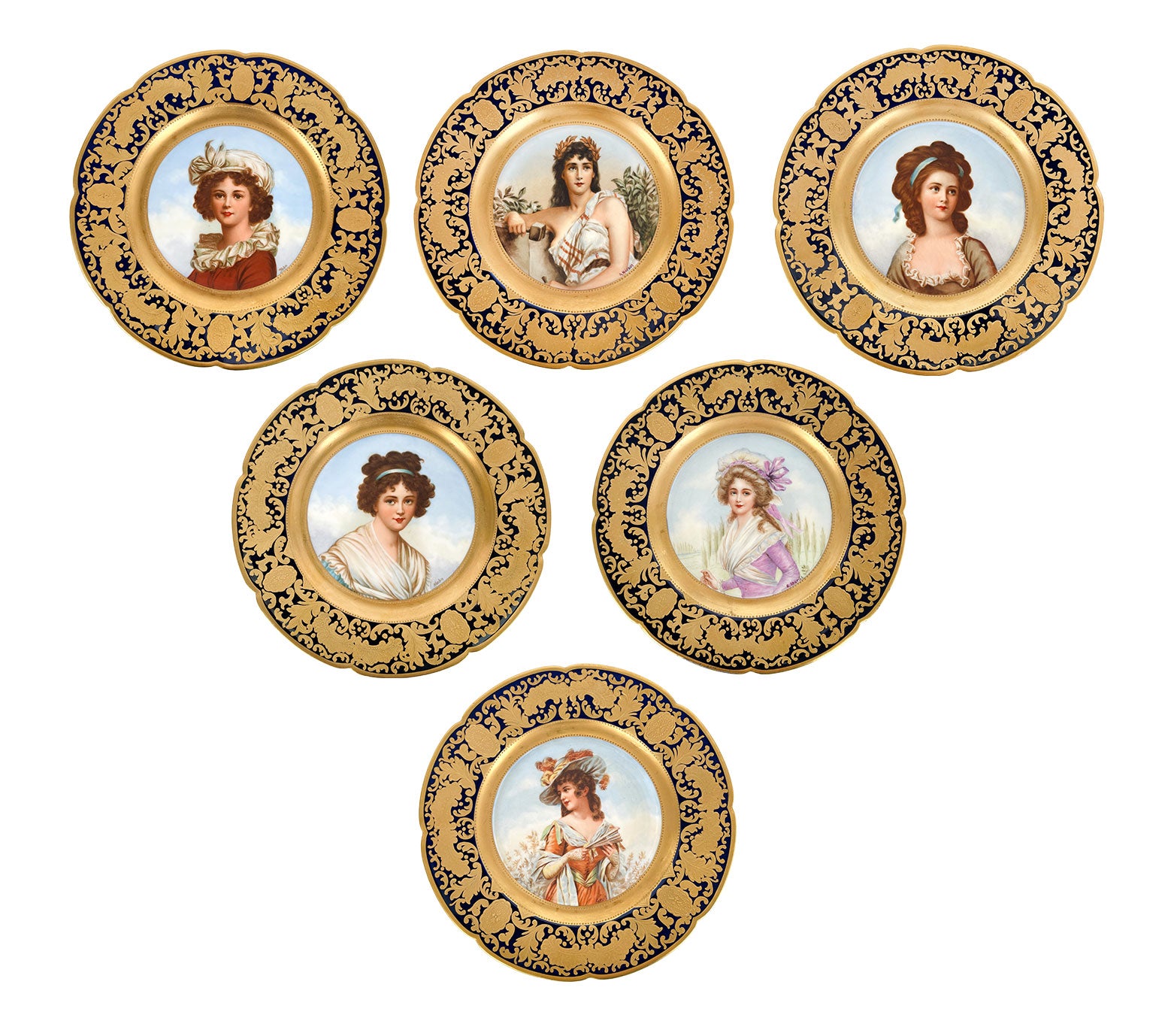 Set Of 6 Limoges Porcelain Cabinet Plates, France, Circa 1900