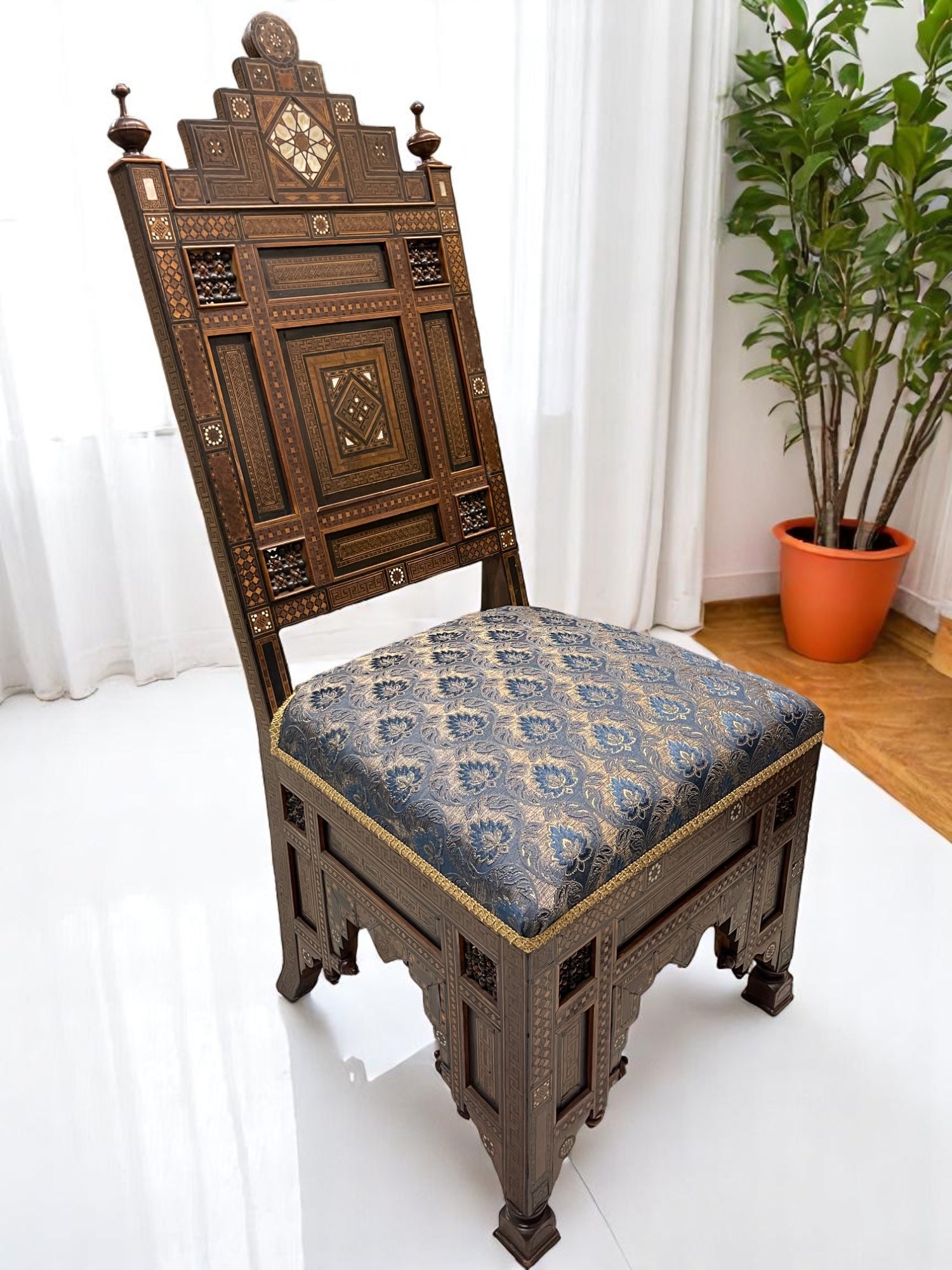 A 19th Century Mother of Pearl Carved Inlaid Fine Syrian Wooden Chair
