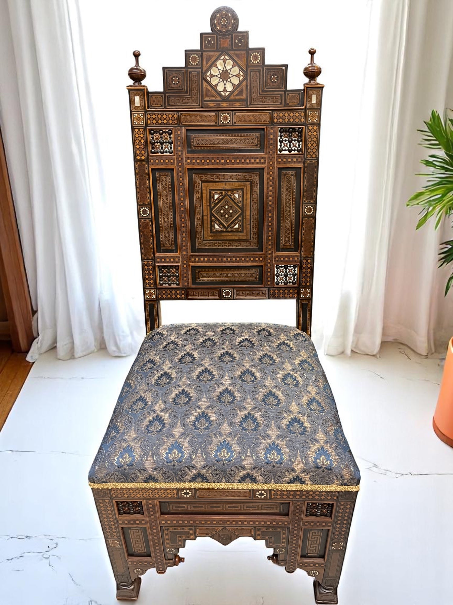 A 19th Century Mother of Pearl Carved Inlaid Fine Syrian Wooden Chair