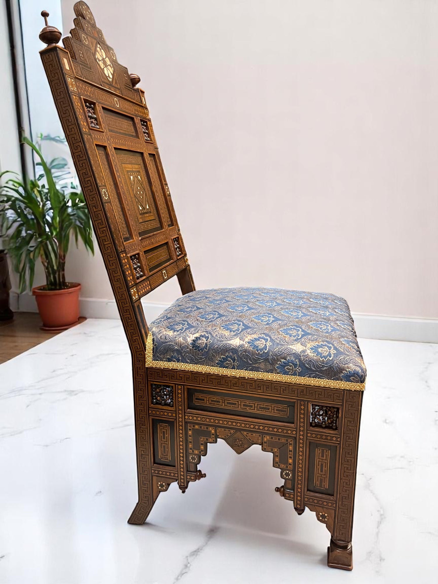 A 19th Century Mother of Pearl Carved Inlaid Fine Syrian Wooden Chair