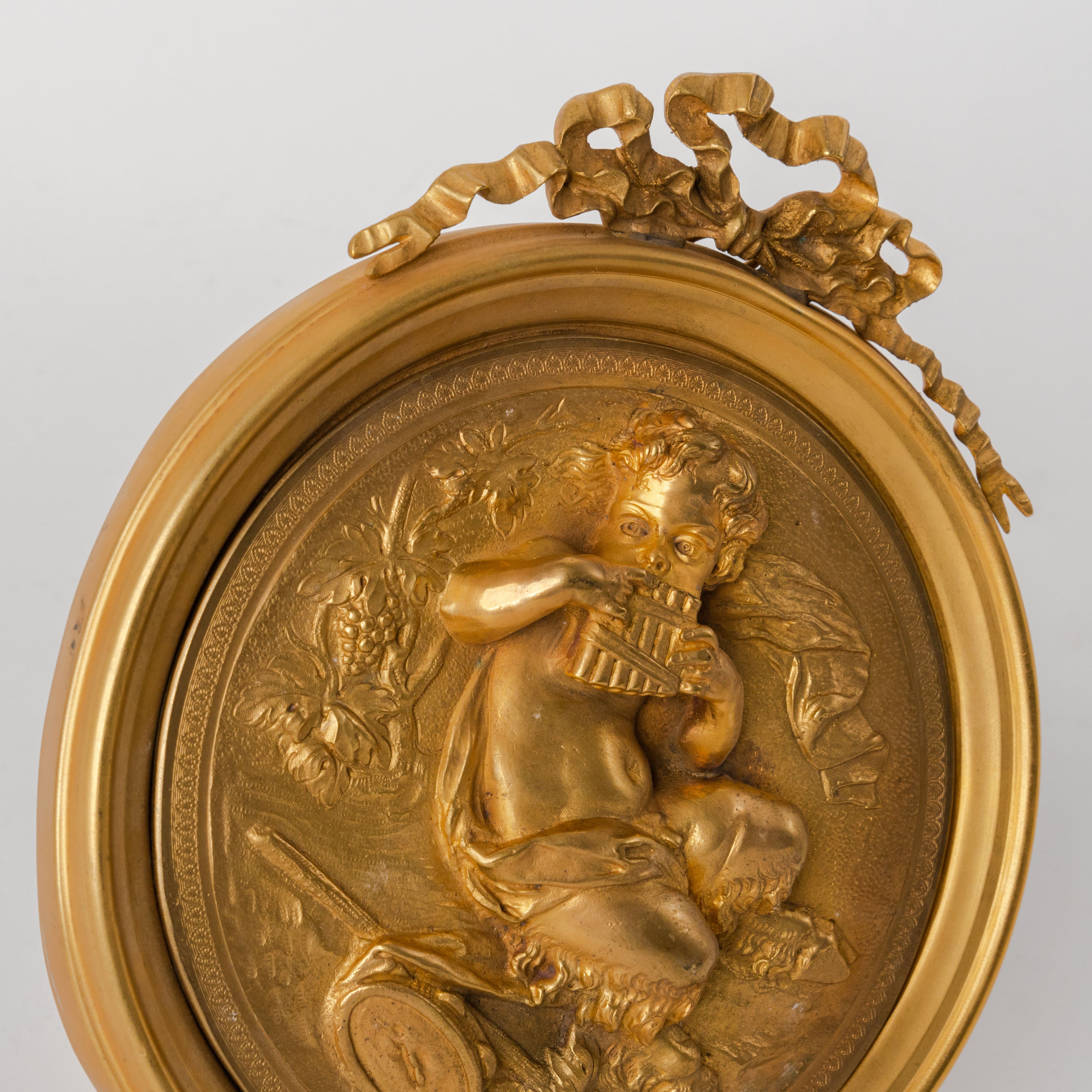 Pair Of French Gilt Bronze Round Figural Wall Plaques, France, 19th Century