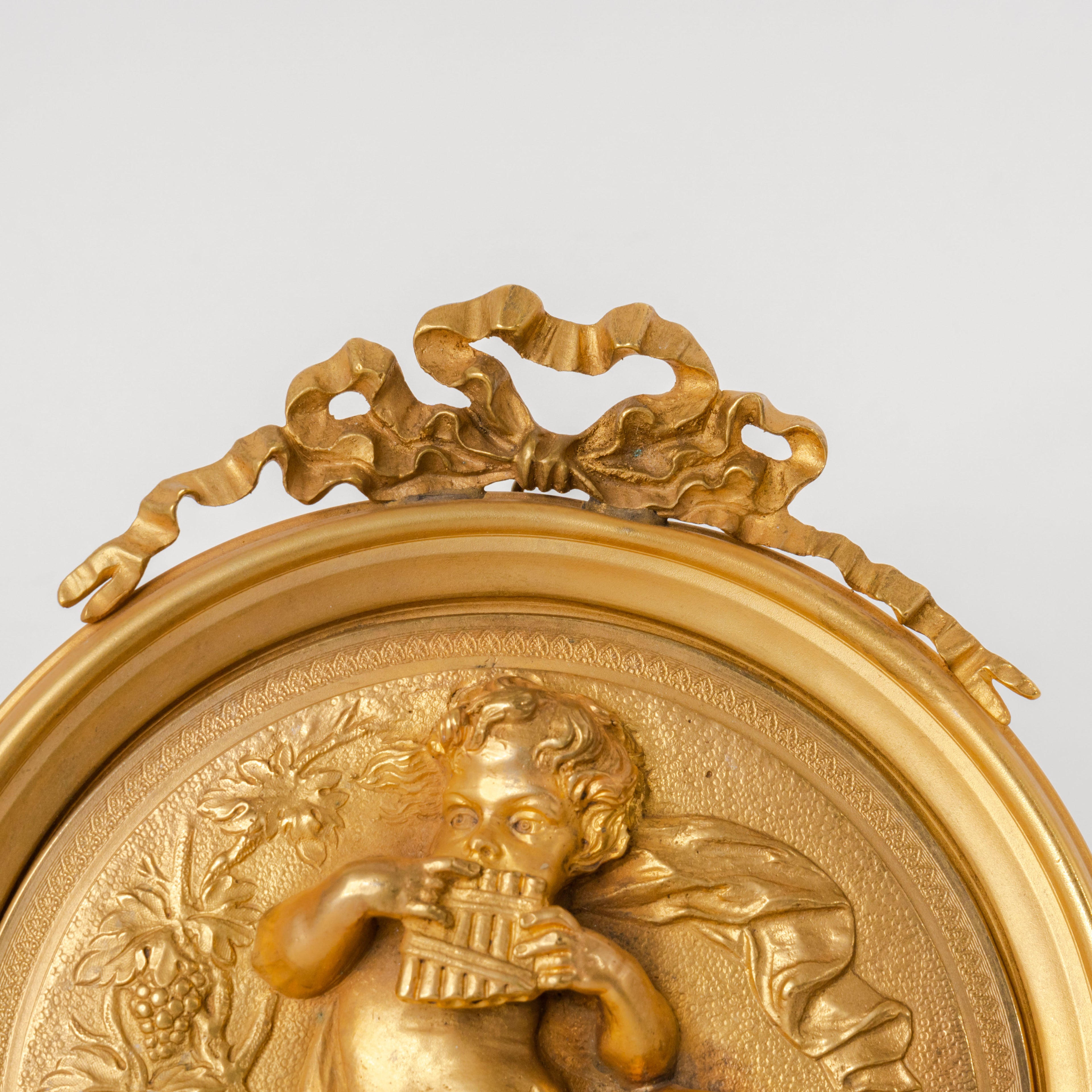 Pair Of French Gilt Bronze Round Figural Wall Plaques, France, 19th Century