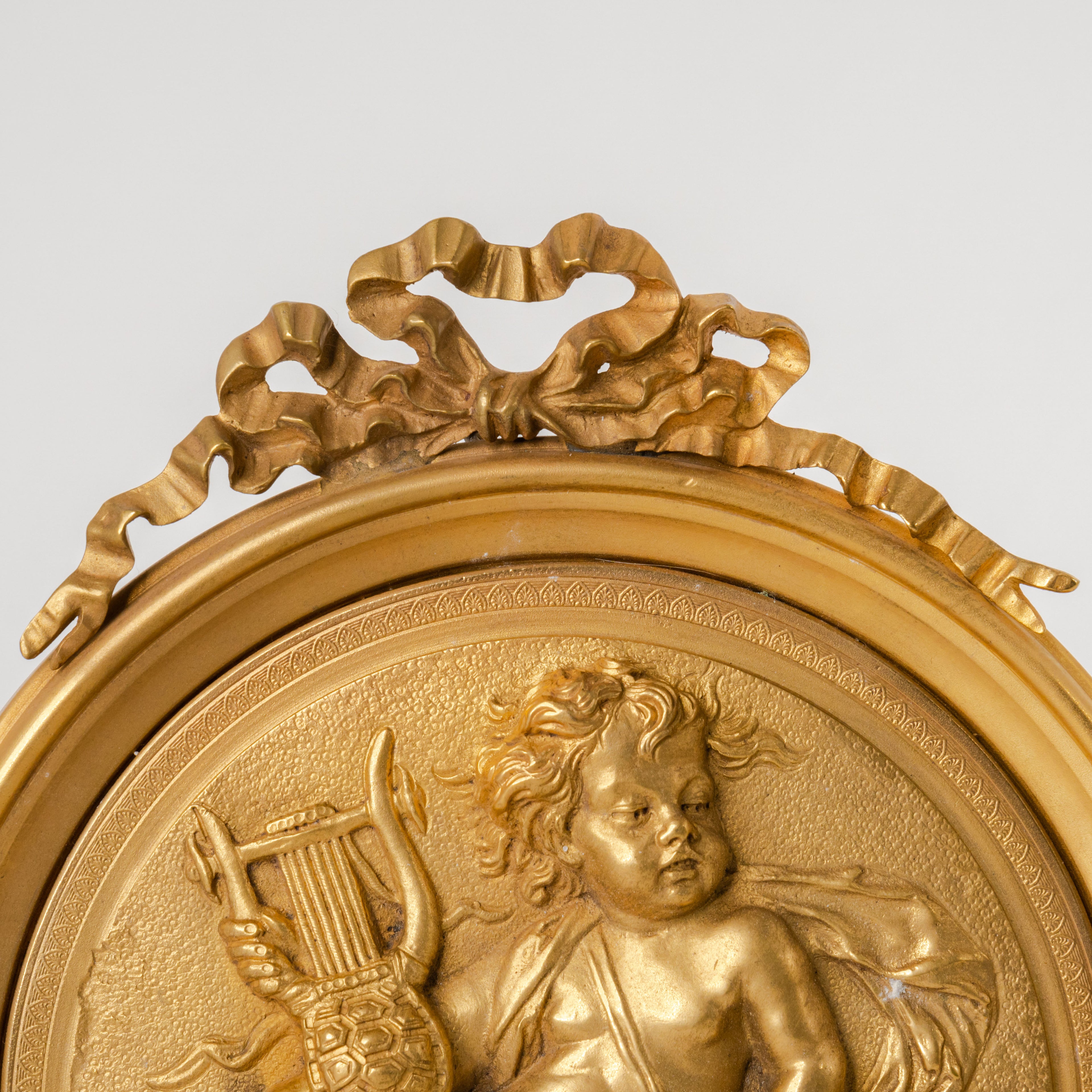 Pair Of French Gilt Bronze Round Figural Wall Plaques, France, 19th Century