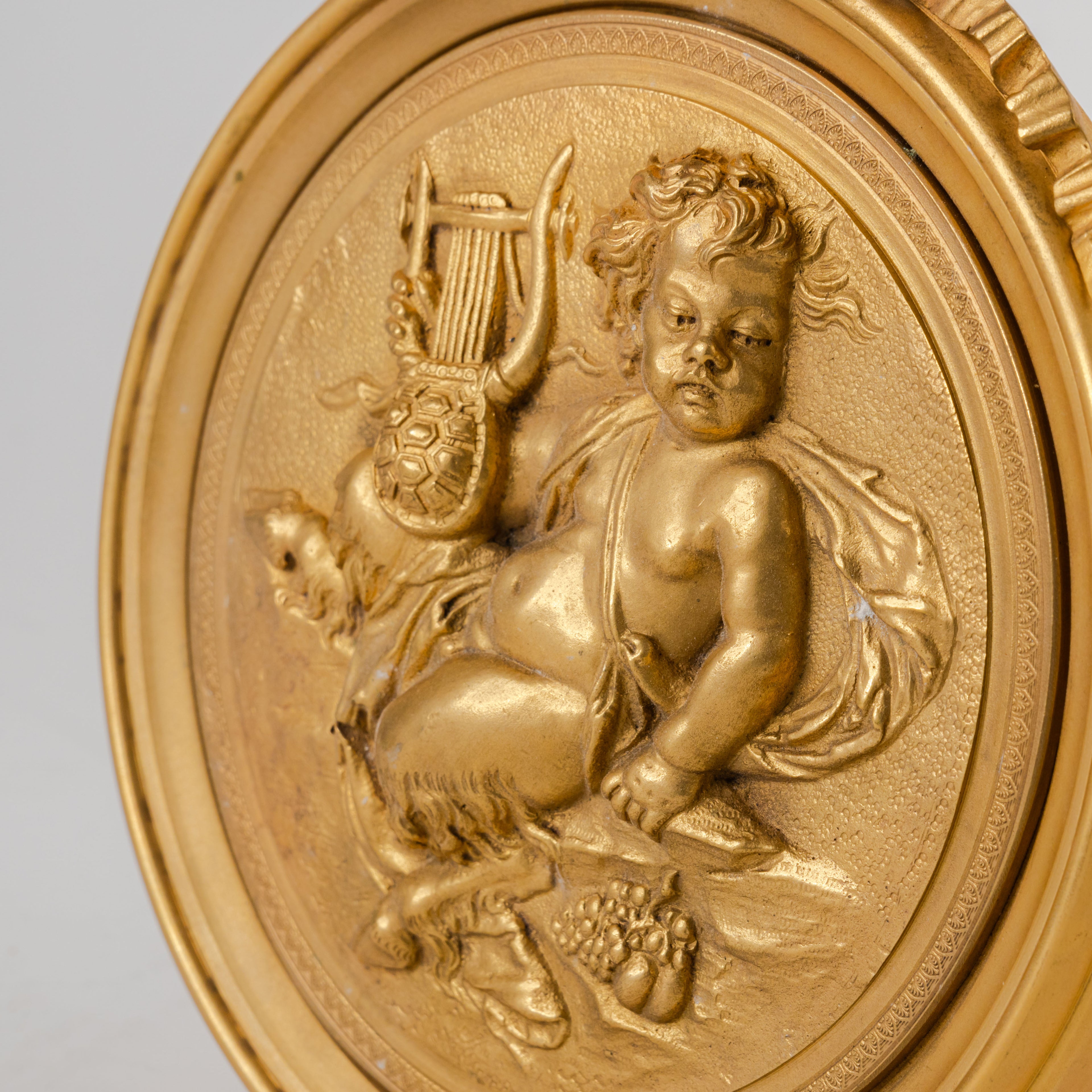 Pair Of French Gilt Bronze Round Figural Wall Plaques, France, 19th Century