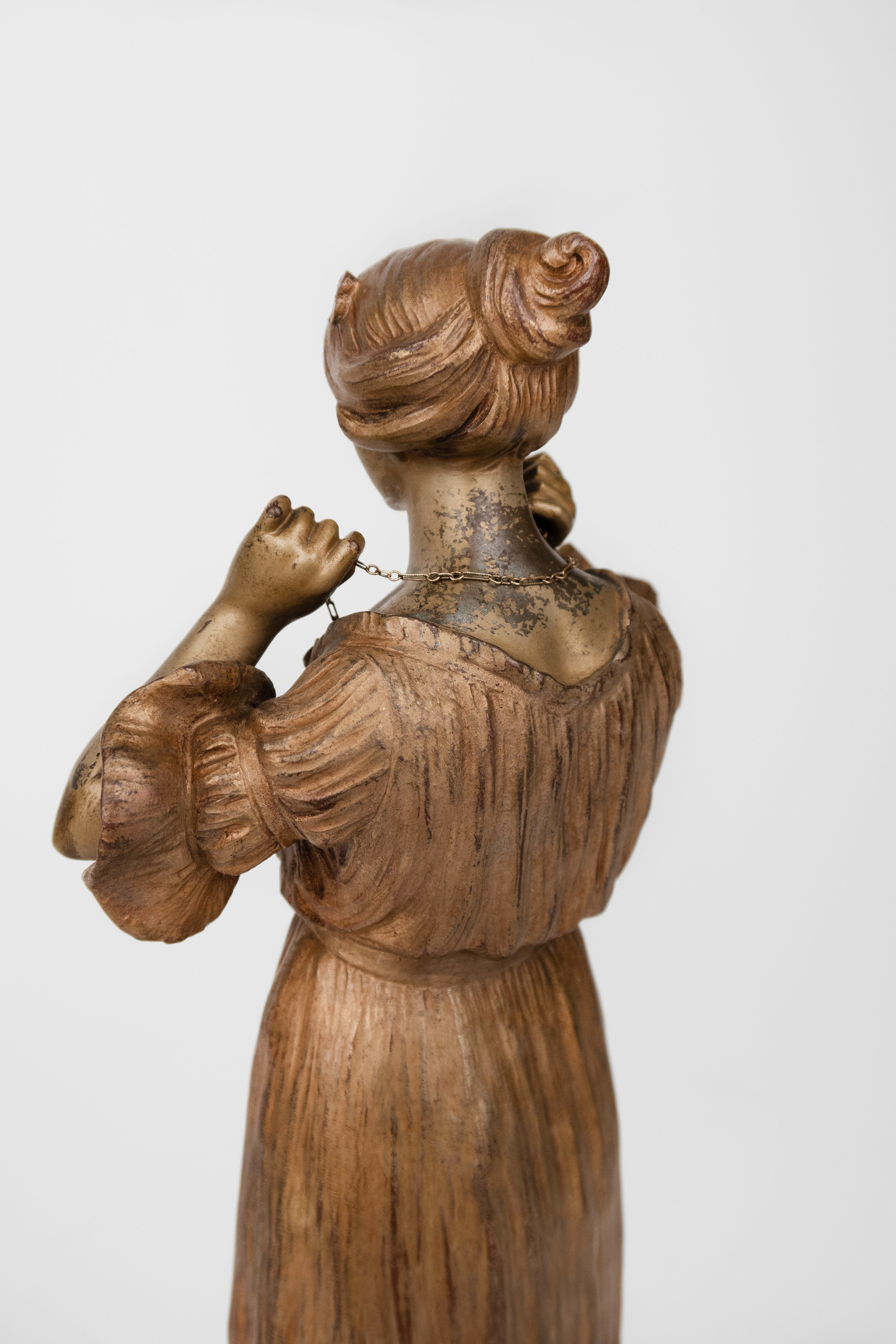 Art Nouveau Gilt Bronz Sculpture of a Standing Lady By Dominique Alonzo