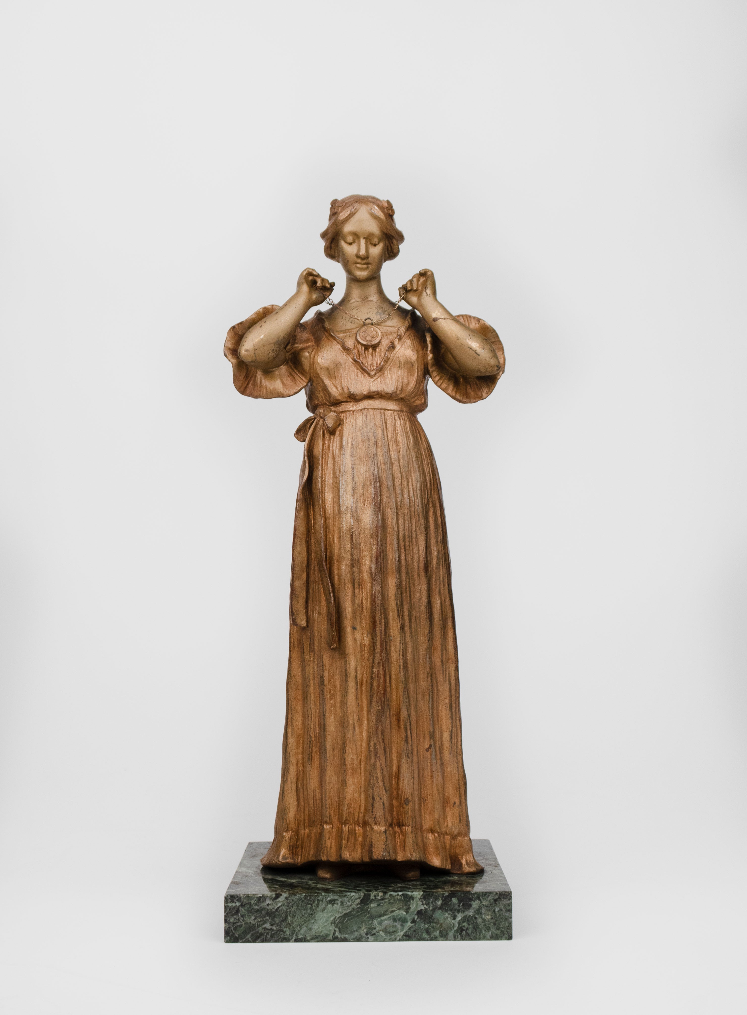 Art Nouveau Gilt Bronz Sculpture of a Standing Lady By Dominique Alonzo