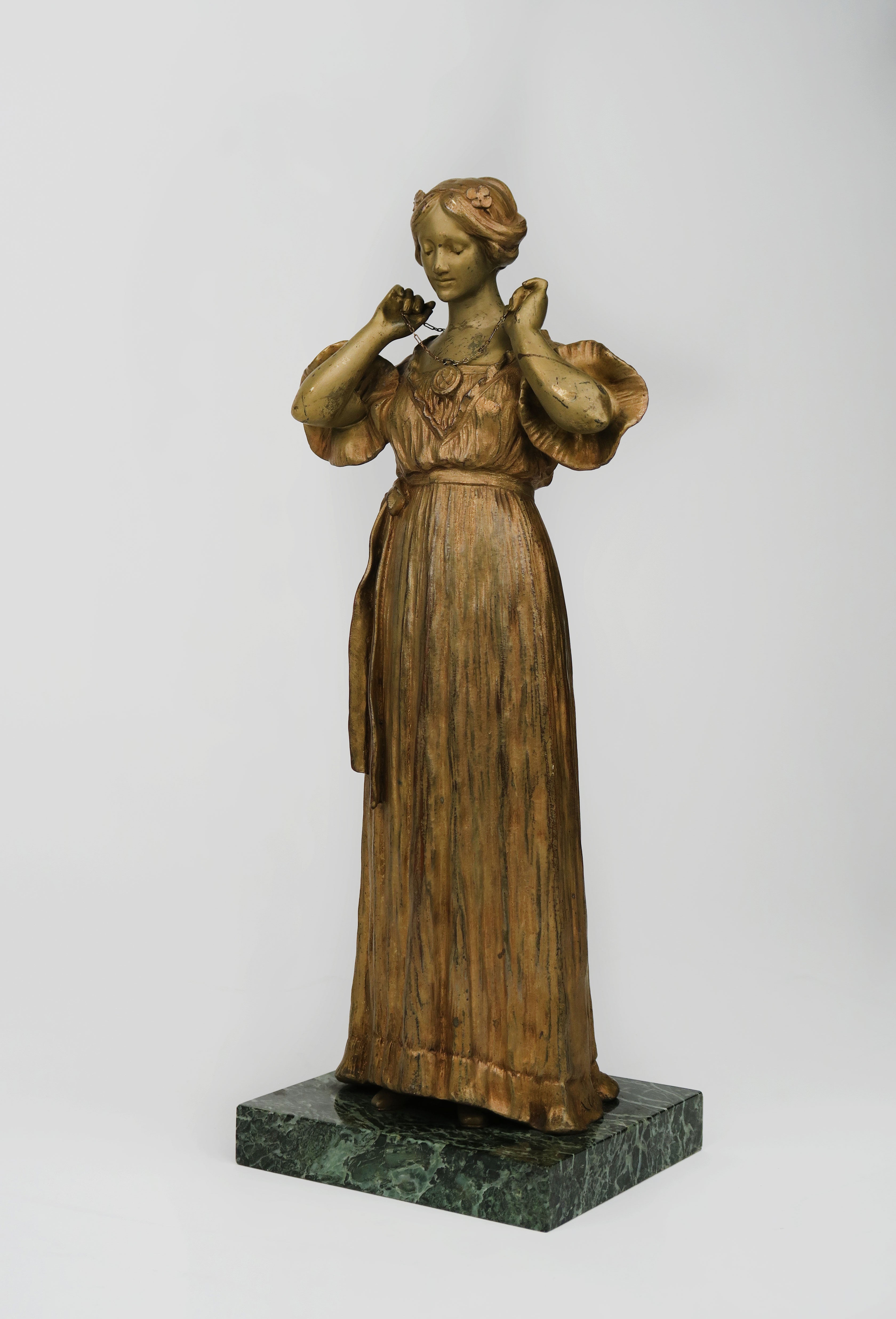 Art Nouveau Gilt Bronz Sculpture of a Standing Lady By Dominique Alonzo