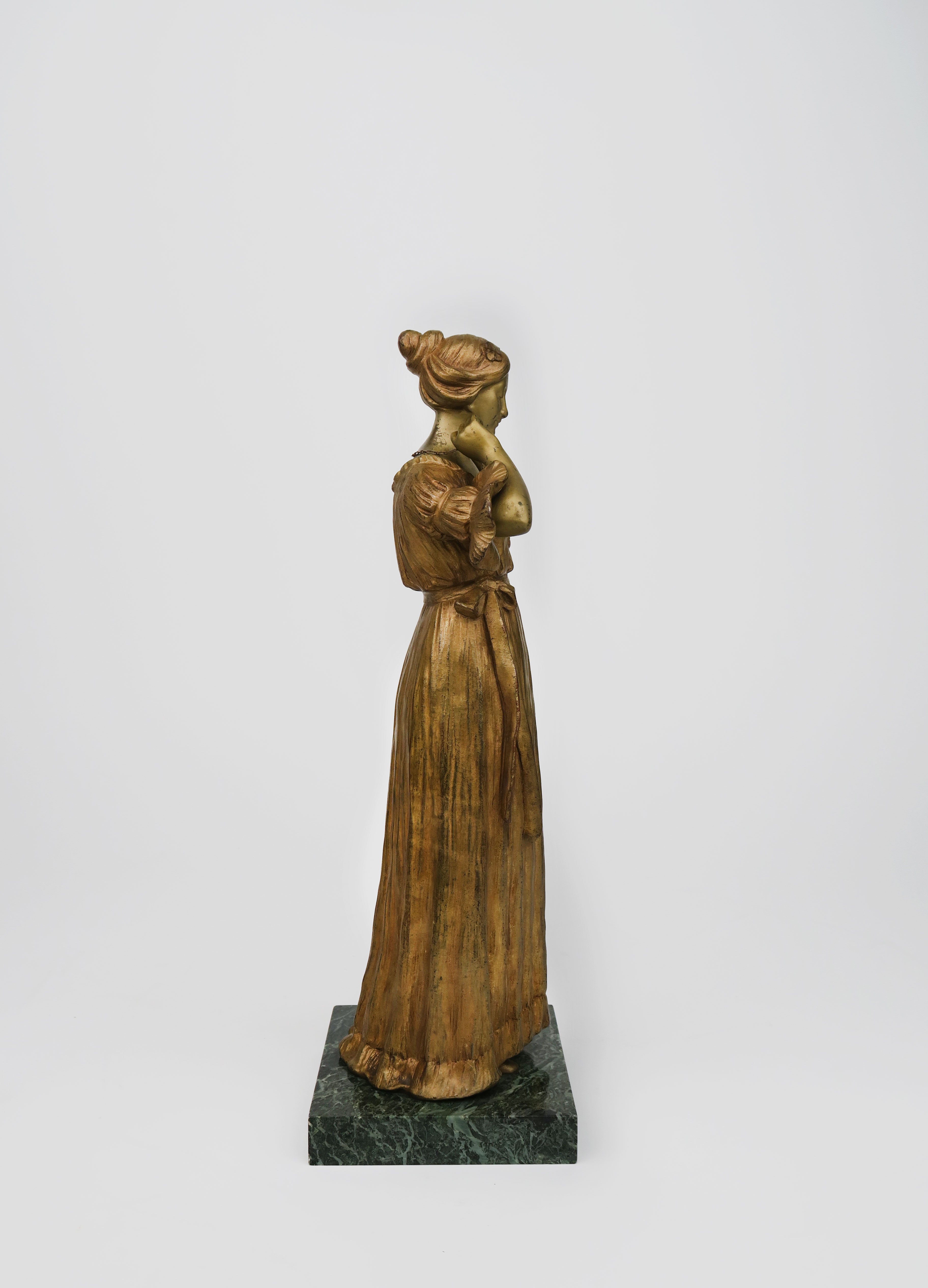 Art Nouveau Gilt Bronz Sculpture of a Standing Lady By Dominique Alonzo