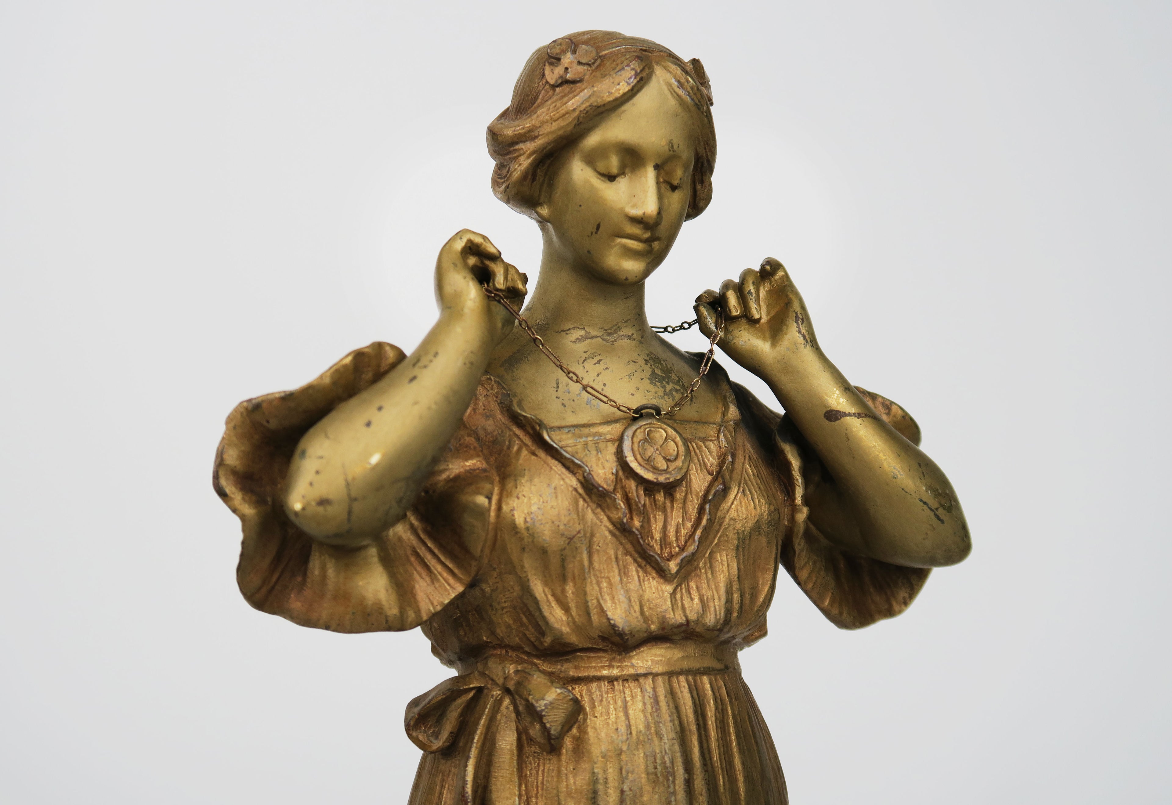 Art Nouveau Gilt Bronz Sculpture of a Standing Lady By Dominique Alonzo