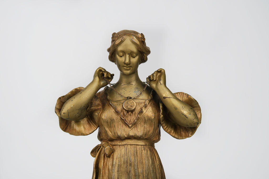 Art Nouveau Gilt Bronz Sculpture of a Standing Lady By Dominique Alonzo