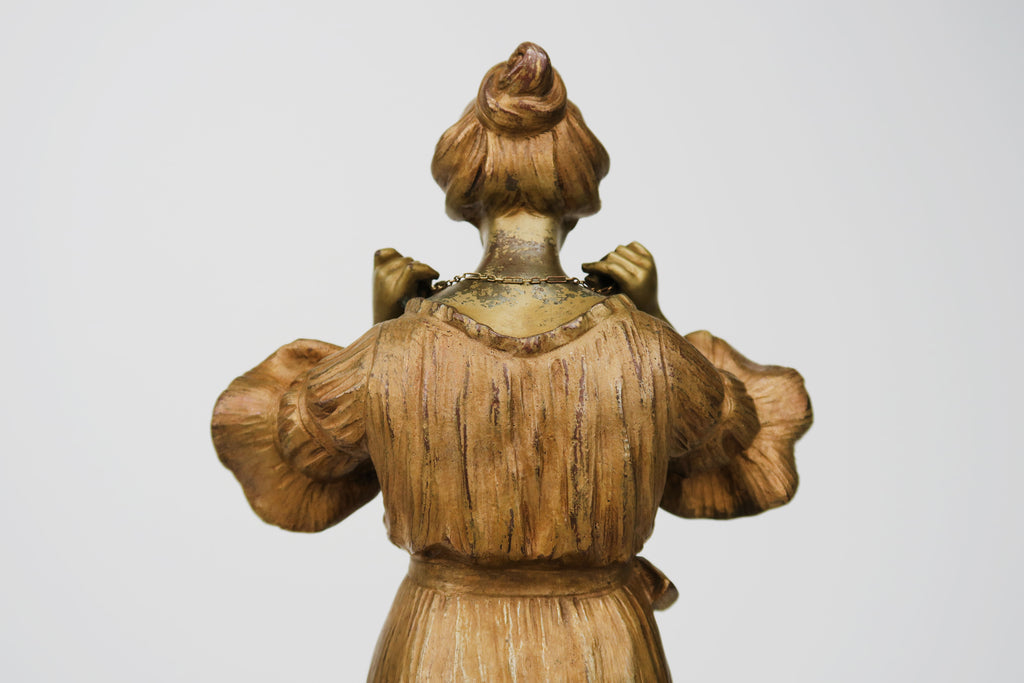 Art Nouveau Gilt Bronz Sculpture of a Standing Lady By Dominique Alonzo