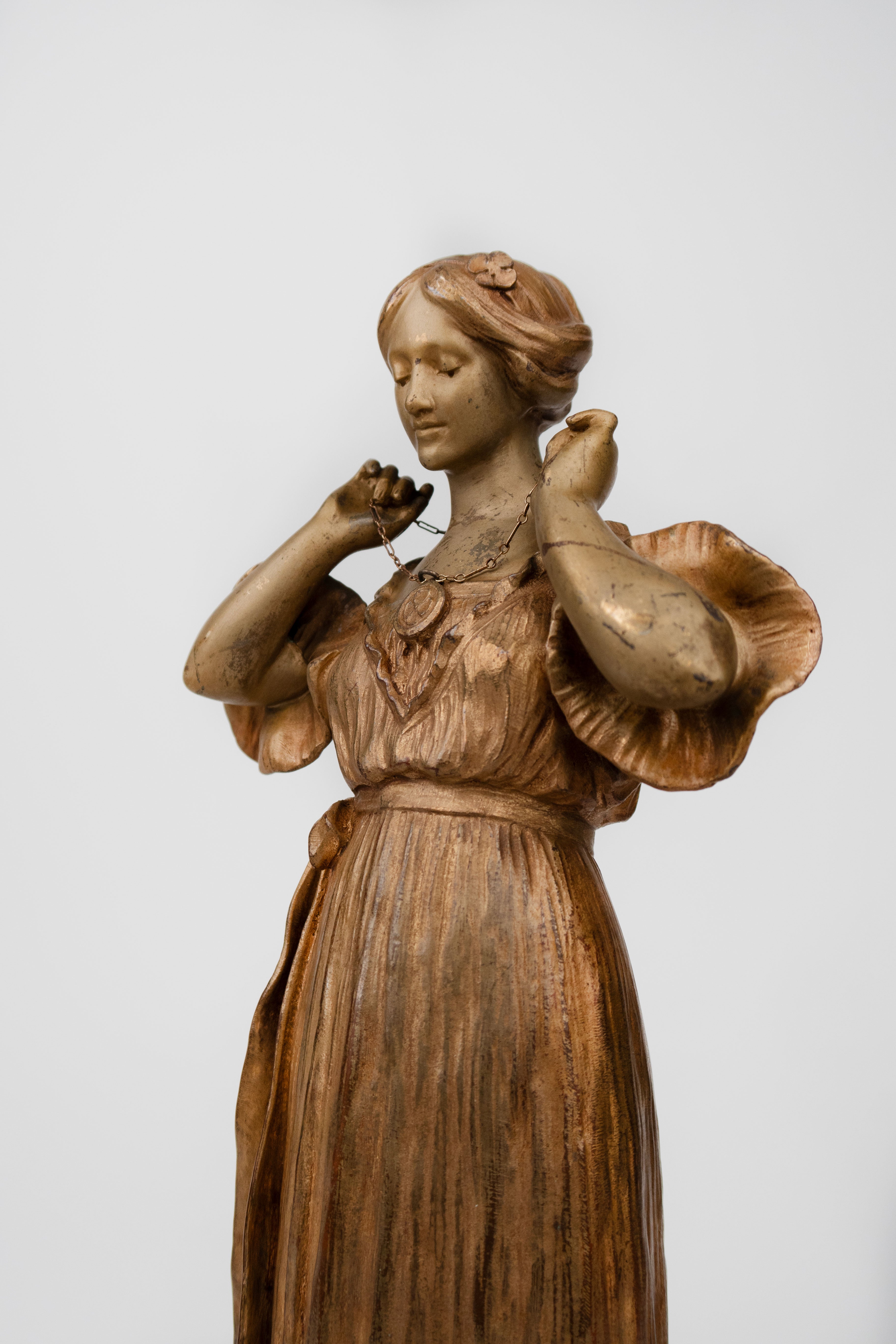 Art Nouveau Gilt Bronz Sculpture of a Standing Lady By Dominique Alonzo