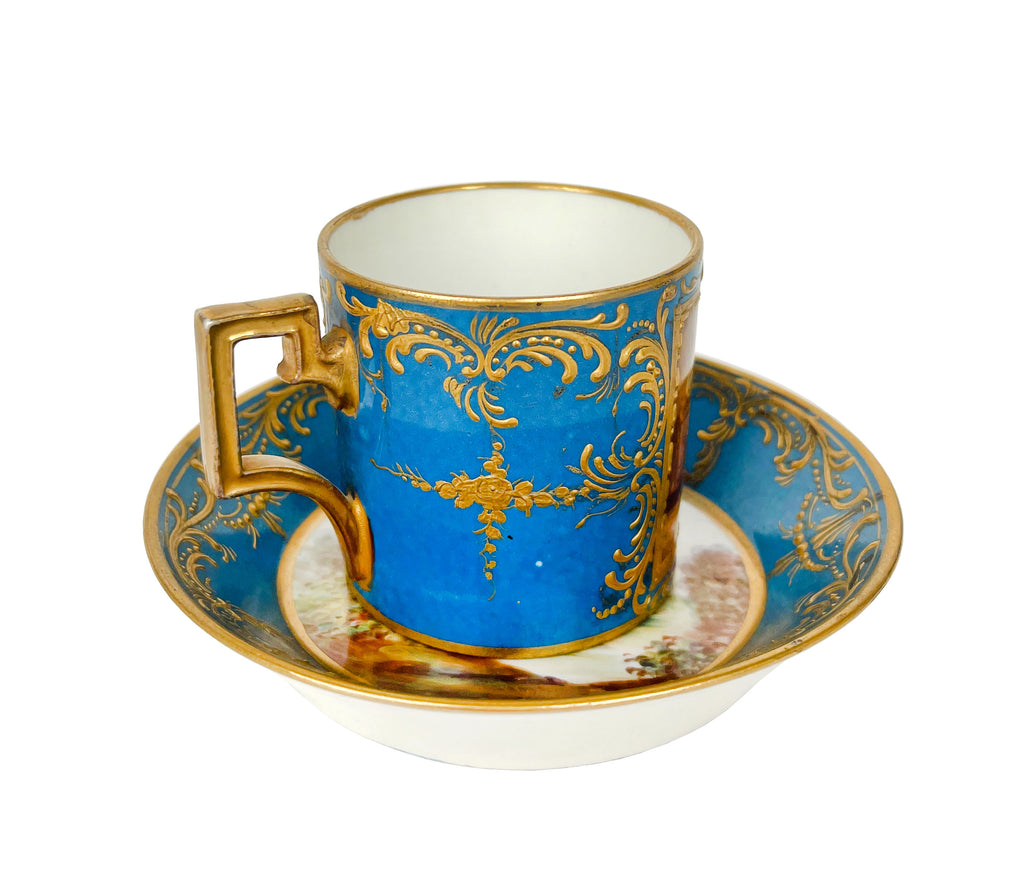 19th Century French Sevres Style Blue Ground Porcelain Cup & Saucer