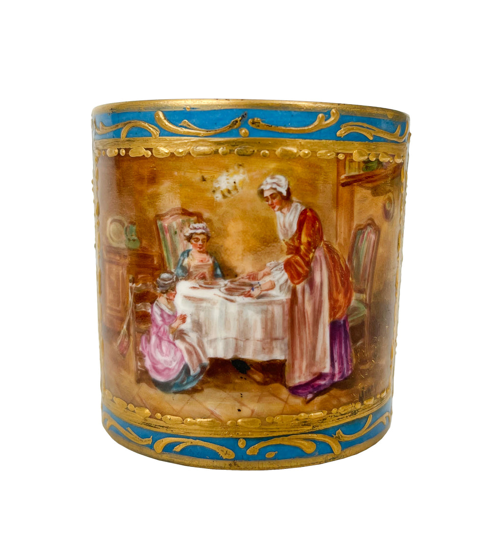 19th Century French Sevres Style Blue Ground Porcelain Cup & Saucer